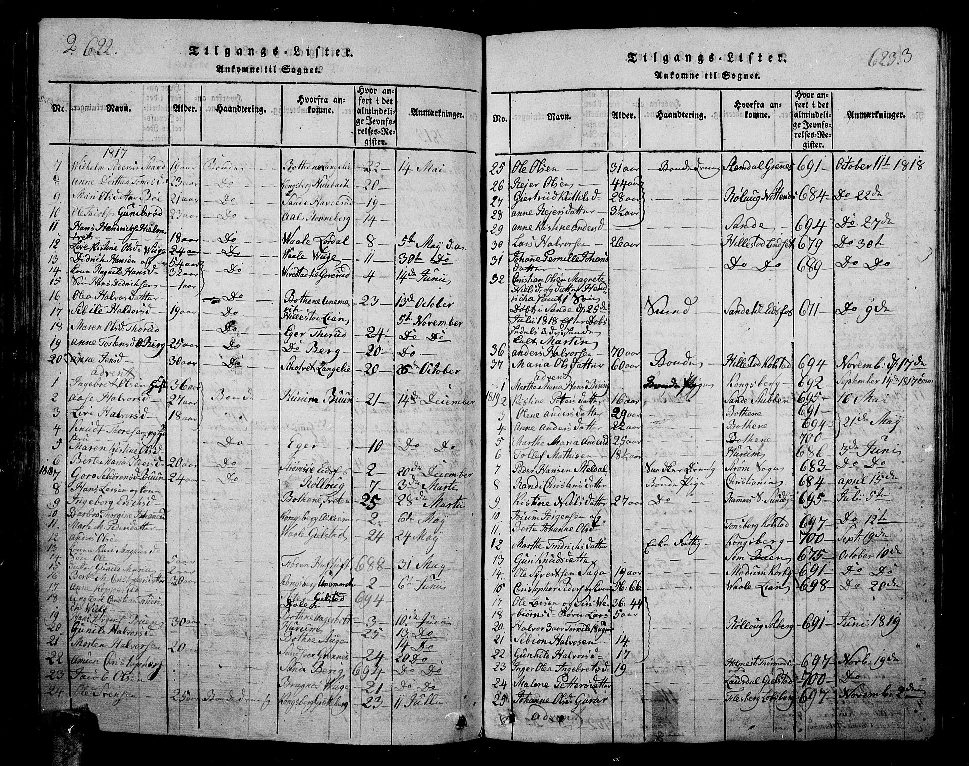 Hof kirkebøker, AV/SAKO-A-64/G/Ga/L0001: Parish register (copy) no. I 1, 1814-1844, p. 622-623