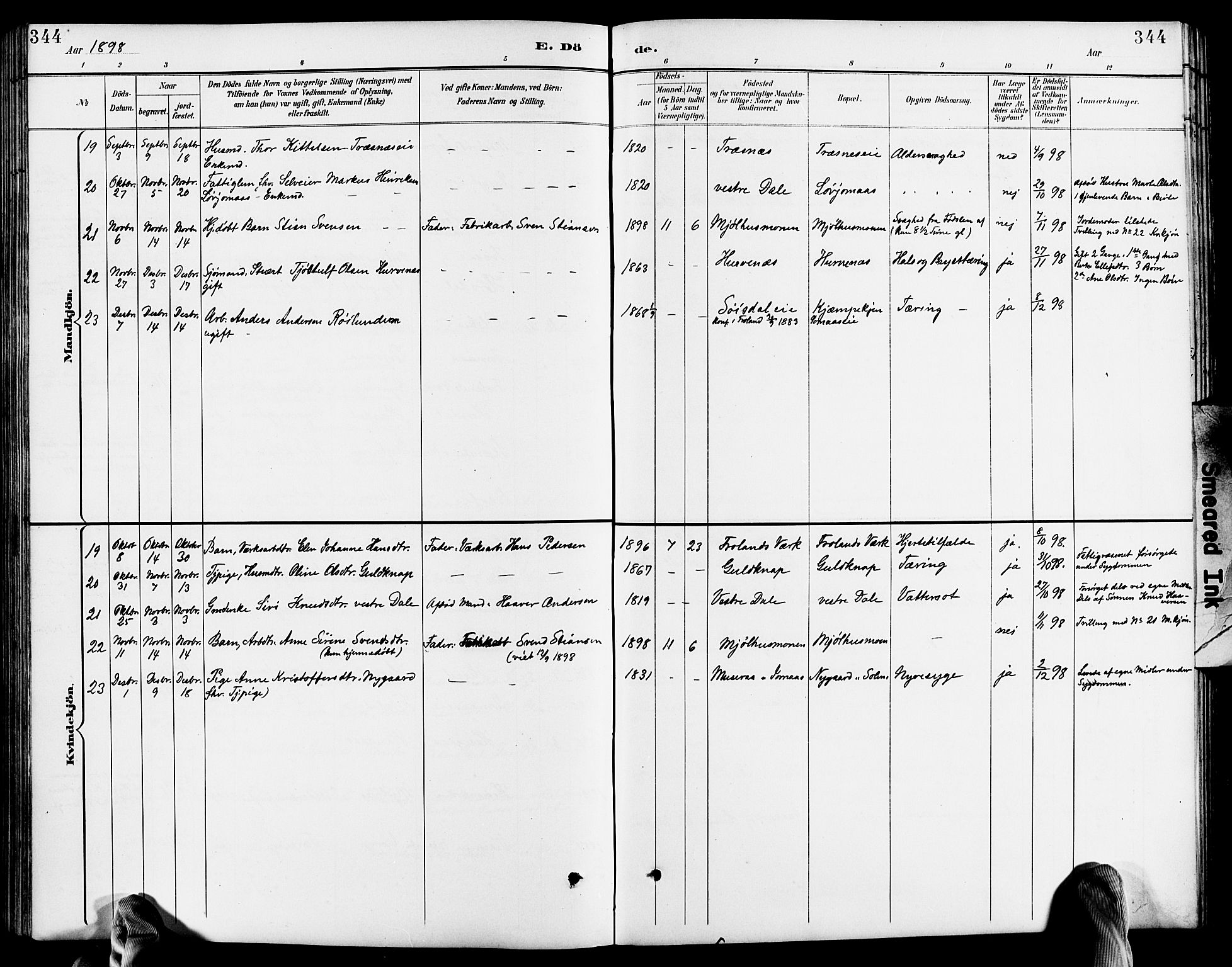 Froland sokneprestkontor, SAK/1111-0013/F/Fb/L0010: Parish register (copy) no. B 10, 1893-1920, p. 344