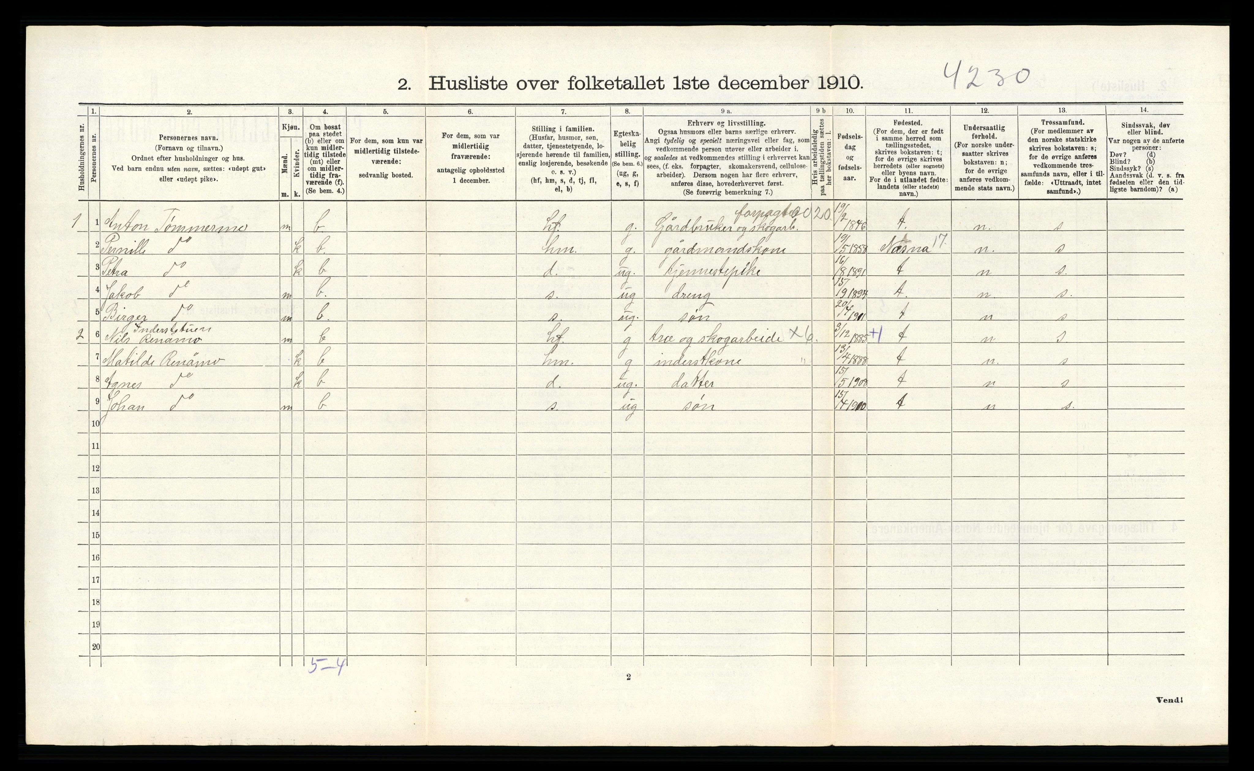 RA, 1910 census for Hemnes, 1910, p. 1537