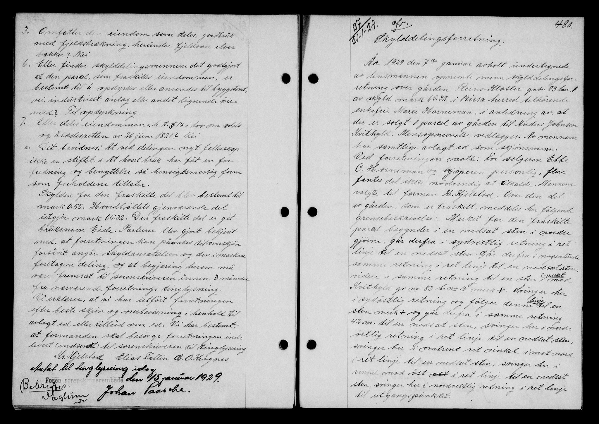 Fosen sorenskriveri, AV/SAT-A-1107/1/2/2C/L0067: Mortgage book no. 58, 1928-1929, p. 480, Deed date: 21.01.1929
