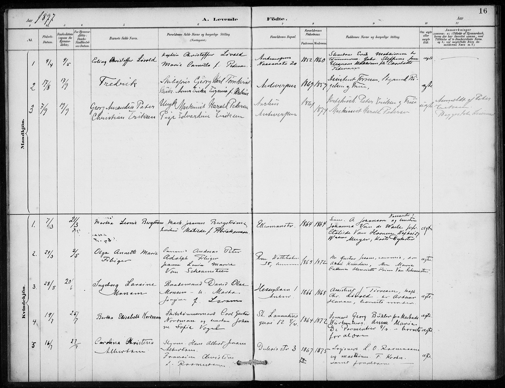 Den norske sjømannsmisjon i utlandet/Antwerpen, SAB/SAB/PA-0105/H/Ha/L0002: Parish register (official) no. A 2, 1887-1913, p. 16