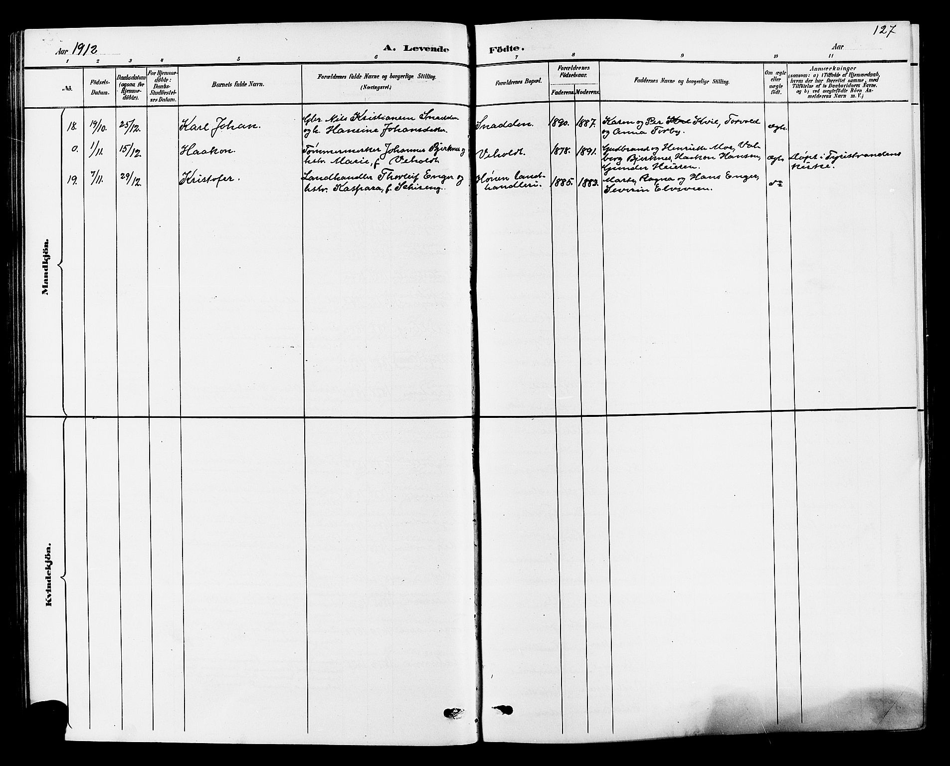 Norderhov kirkebøker, AV/SAKO-A-237/G/Ga/L0008: Parish register (copy) no. I 8, 1887-1912, p. 127