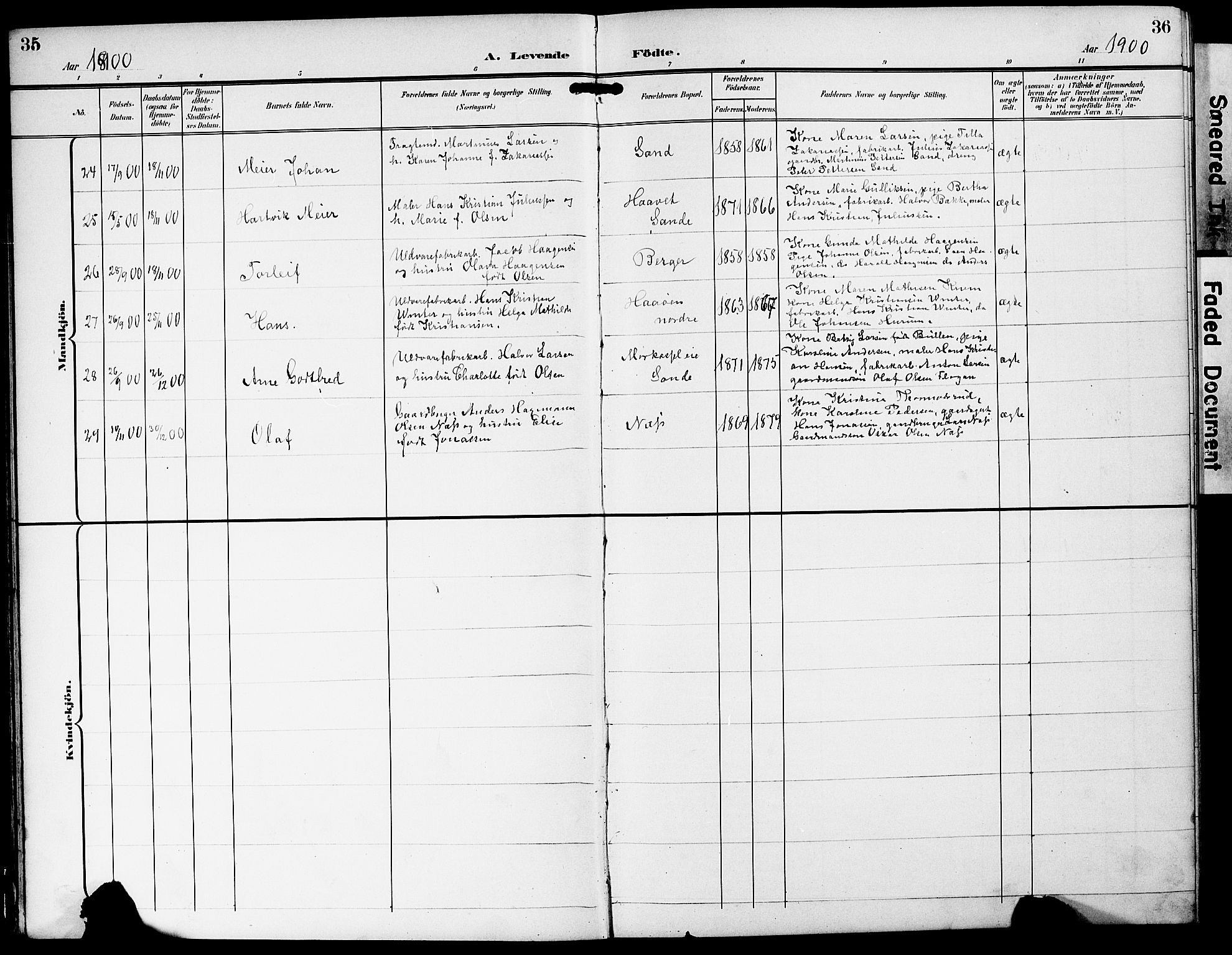 Strømm kirkebøker, AV/SAKO-A-322/G/Ga/L0004: Parish register (copy) no. I 4, 1897-1927, p. 35-36