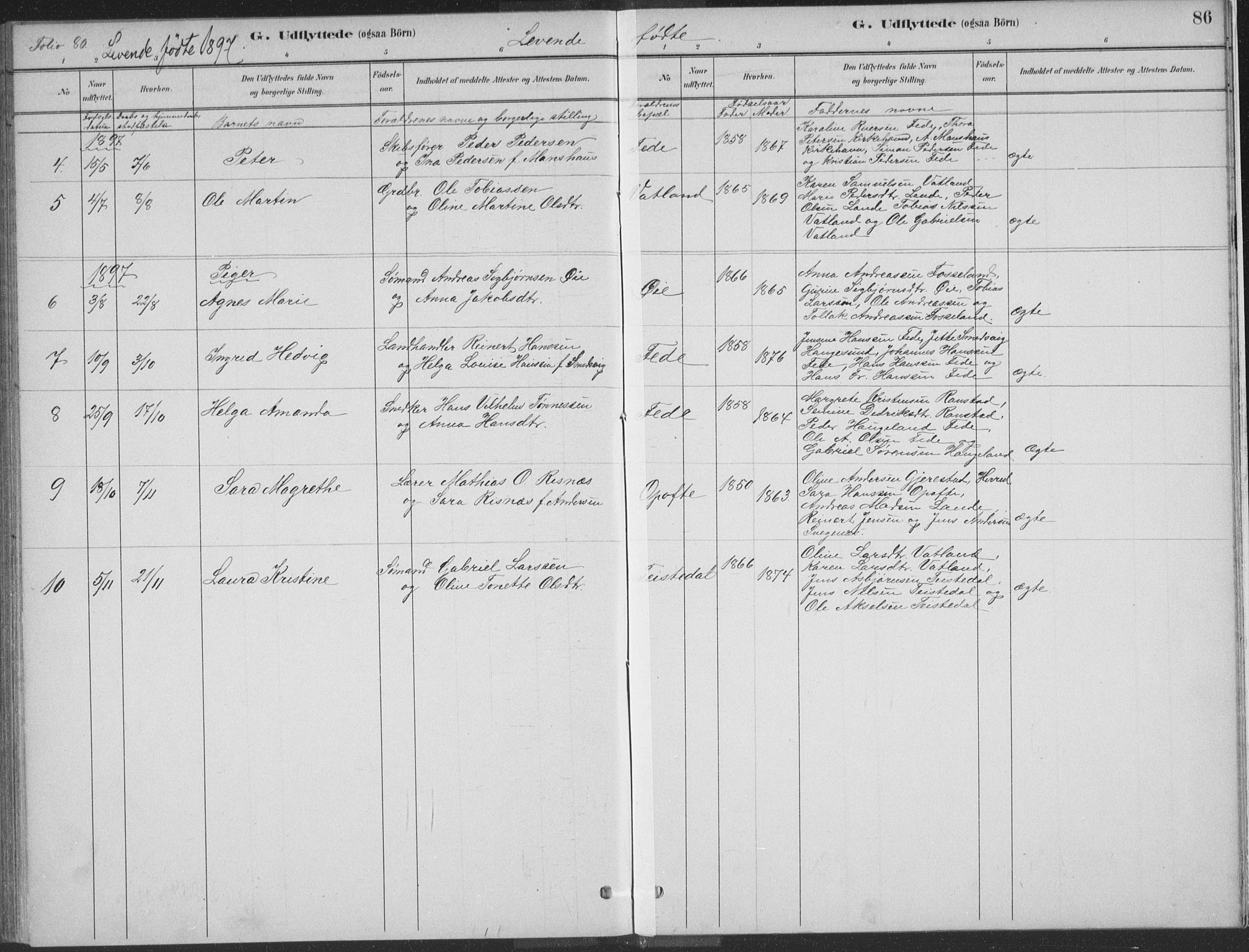 Kvinesdal sokneprestkontor, SAK/1111-0026/F/Fa/Faa/L0004: Parish register (official) no. A 4, 1882-1897, p. 86