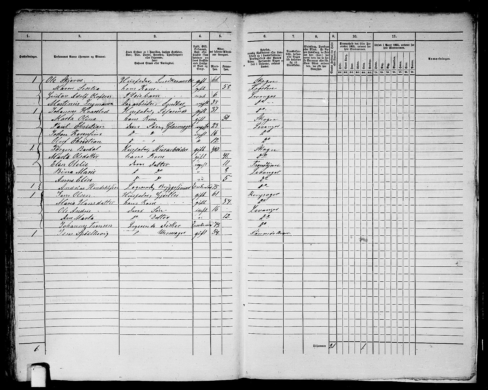 RA, 1865 census for Levanger/Levanger, 1865, p. 210