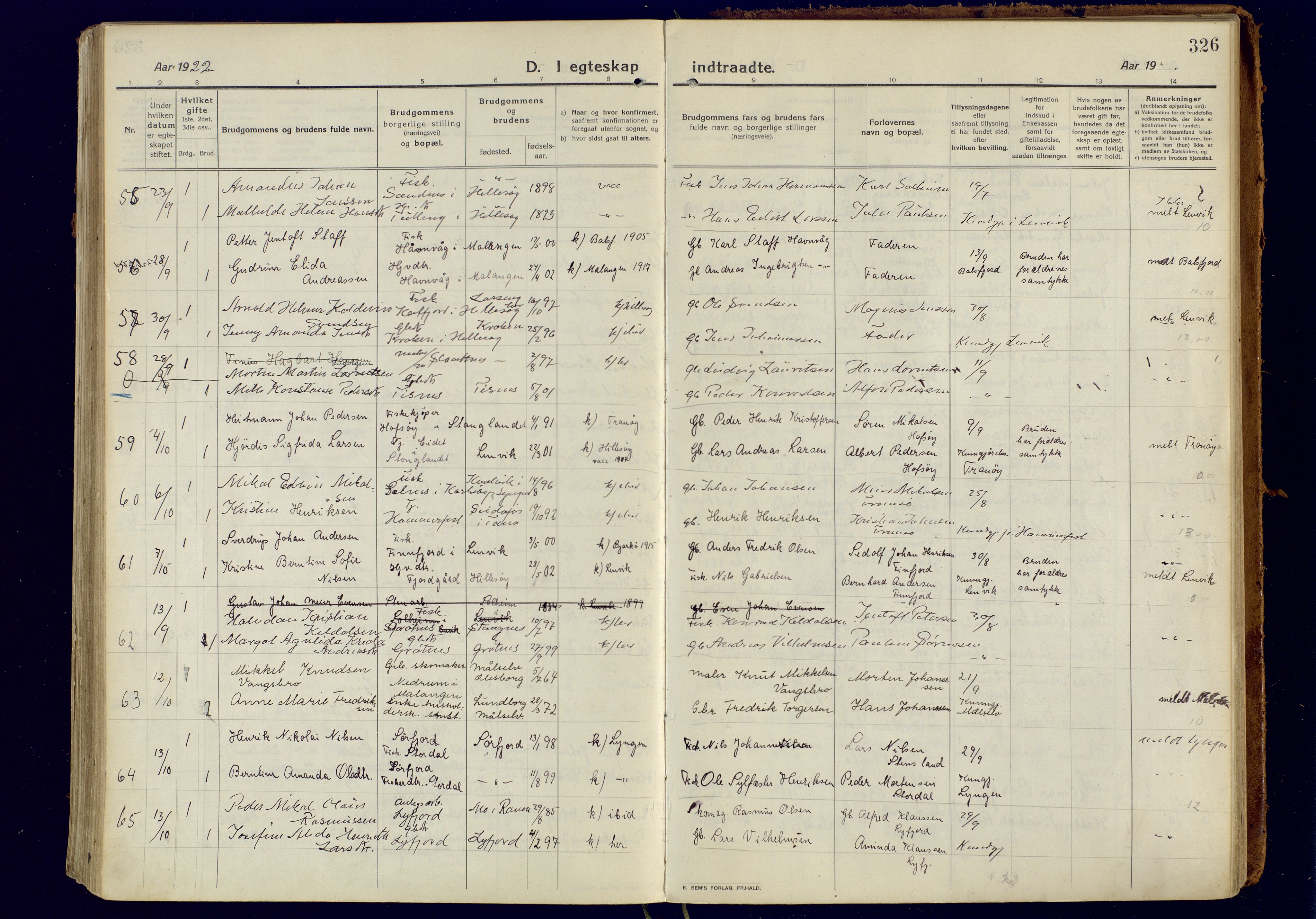 Tromsøysund sokneprestkontor, AV/SATØ-S-1304/G/Ga/L0008kirke: Parish register (official) no. 8, 1914-1922, p. 326