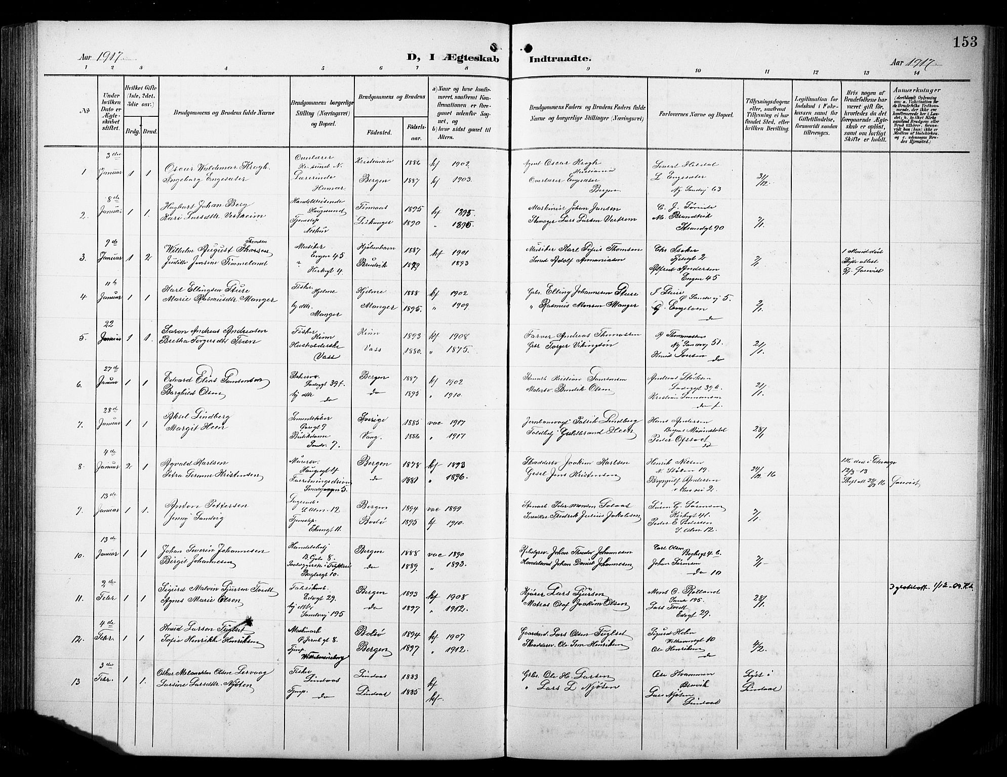 Sandviken Sokneprestembete, SAB/A-77601/H/Hb/L0014: Parish register (copy) no. D 1, 1902-1929, p. 153