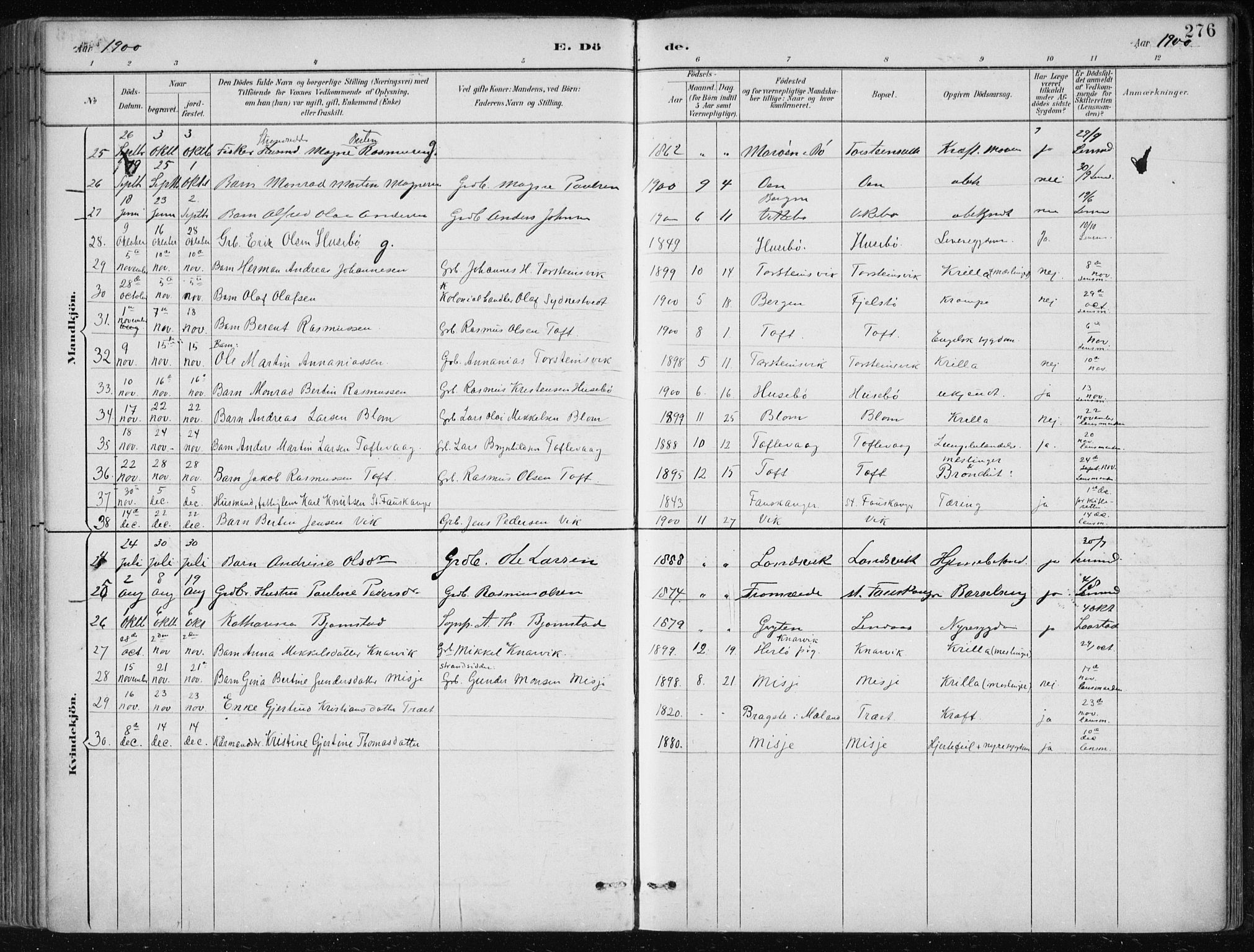 Herdla Sokneprestembete, SAB/A-75701/H/Haa: Parish register (official) no. A 4, 1891-1905, p. 276