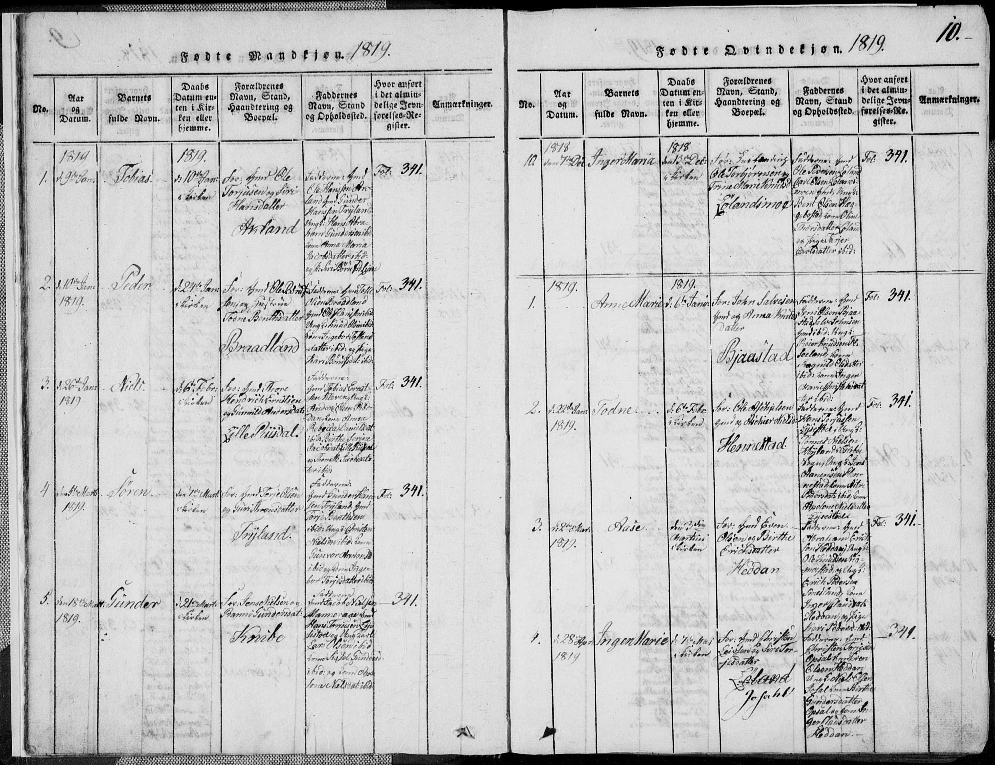 Nord-Audnedal sokneprestkontor, AV/SAK-1111-0032/F/Fb/Fbb/L0001: Parish register (copy) no. B 1, 1816-1858, p. 10