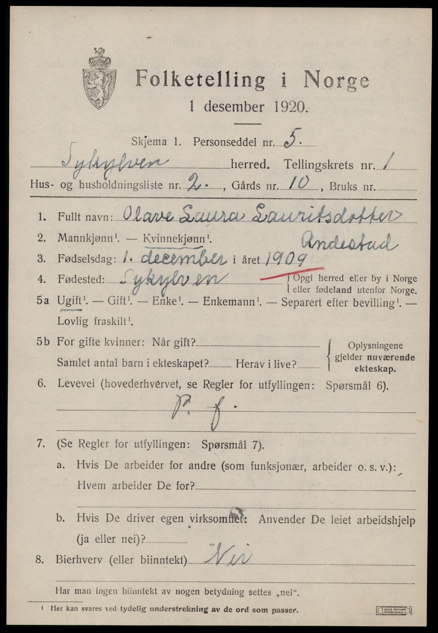 SAT, 1920 census for Sykkylven, 1920, p. 941