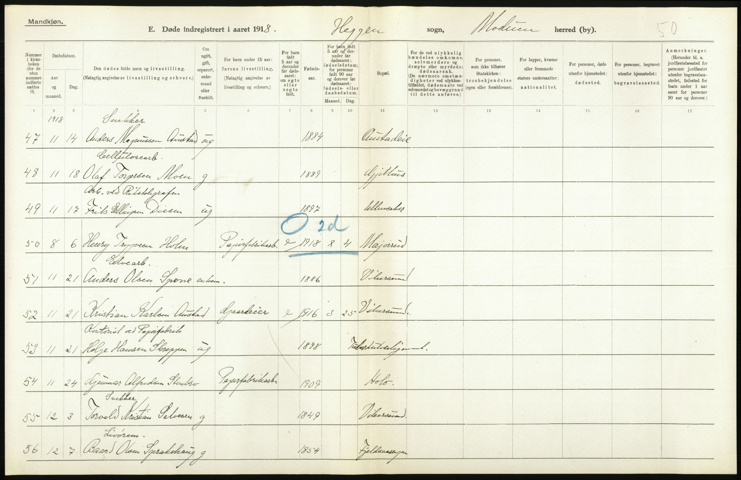 Statistisk sentralbyrå, Sosiodemografiske emner, Befolkning, AV/RA-S-2228/D/Df/Dfb/Dfbh/L0020: Buskerud fylke: Døde. Bygder og byer., 1918, p. 134