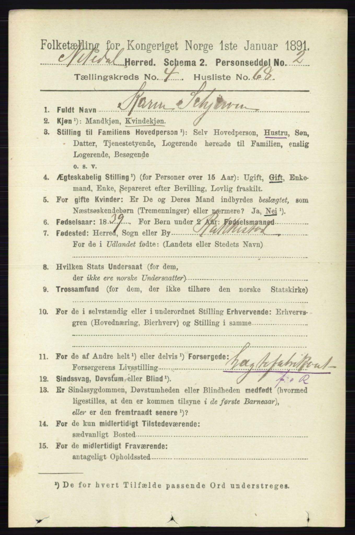 RA, 1891 census for 0233 Nittedal, 1891, p. 2064
