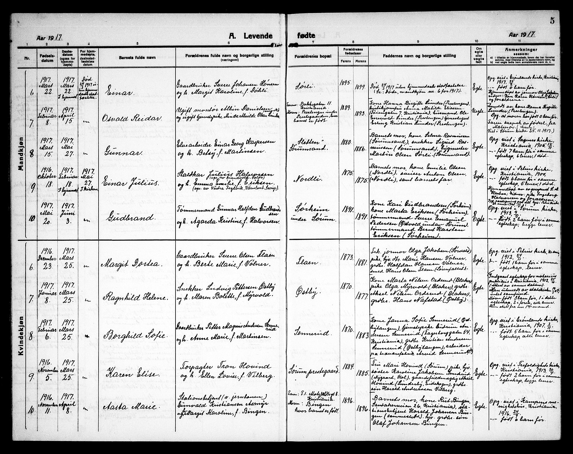 Sørum prestekontor Kirkebøker, AV/SAO-A-10303/G/Ga/L0008: Parish register (copy) no. I 8, 1917-1934, p. 5