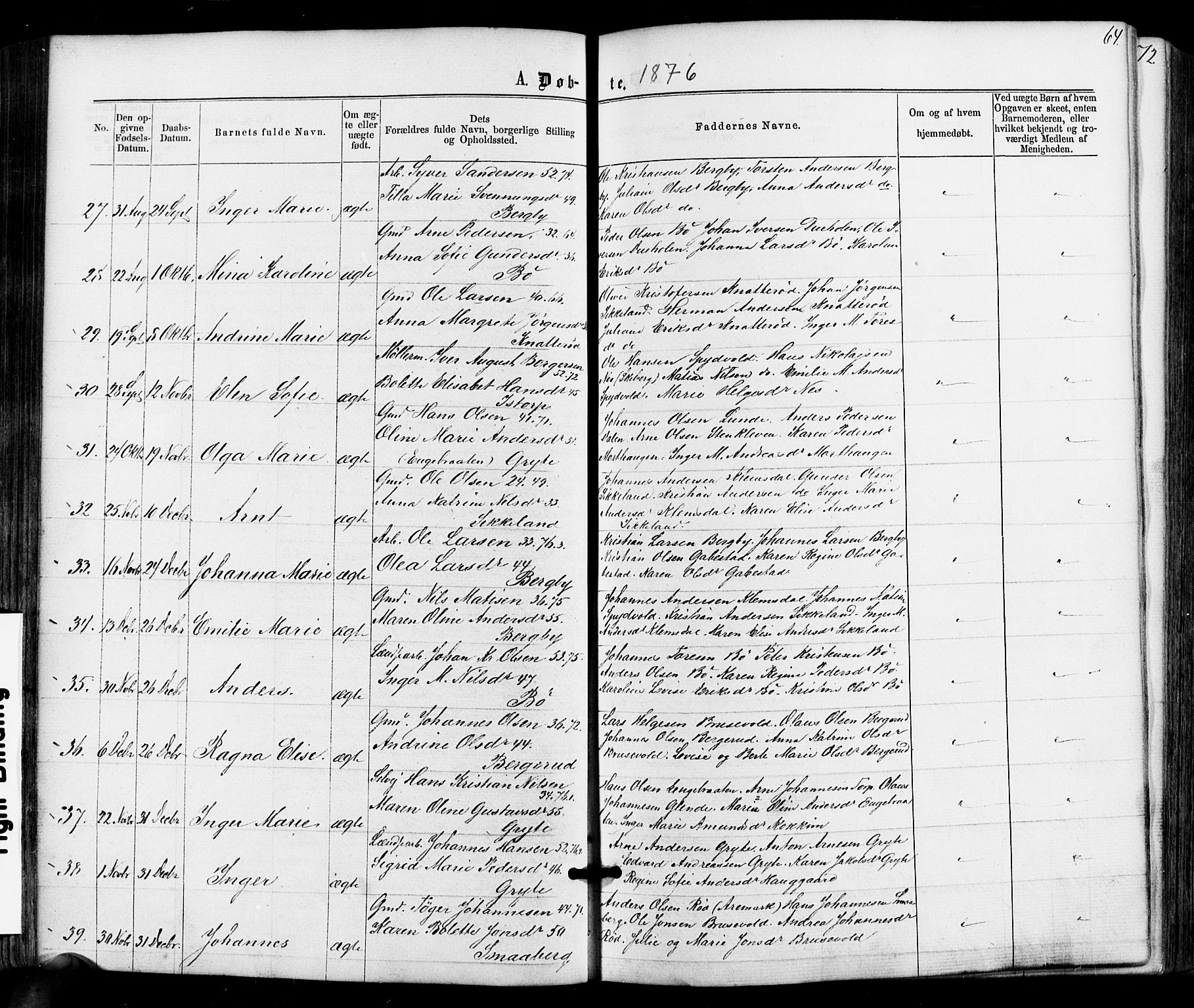 Varteig prestekontor Kirkebøker, AV/SAO-A-10447a/F/Fa/L0001: Parish register (official) no. 1, 1861-1877, p. 64