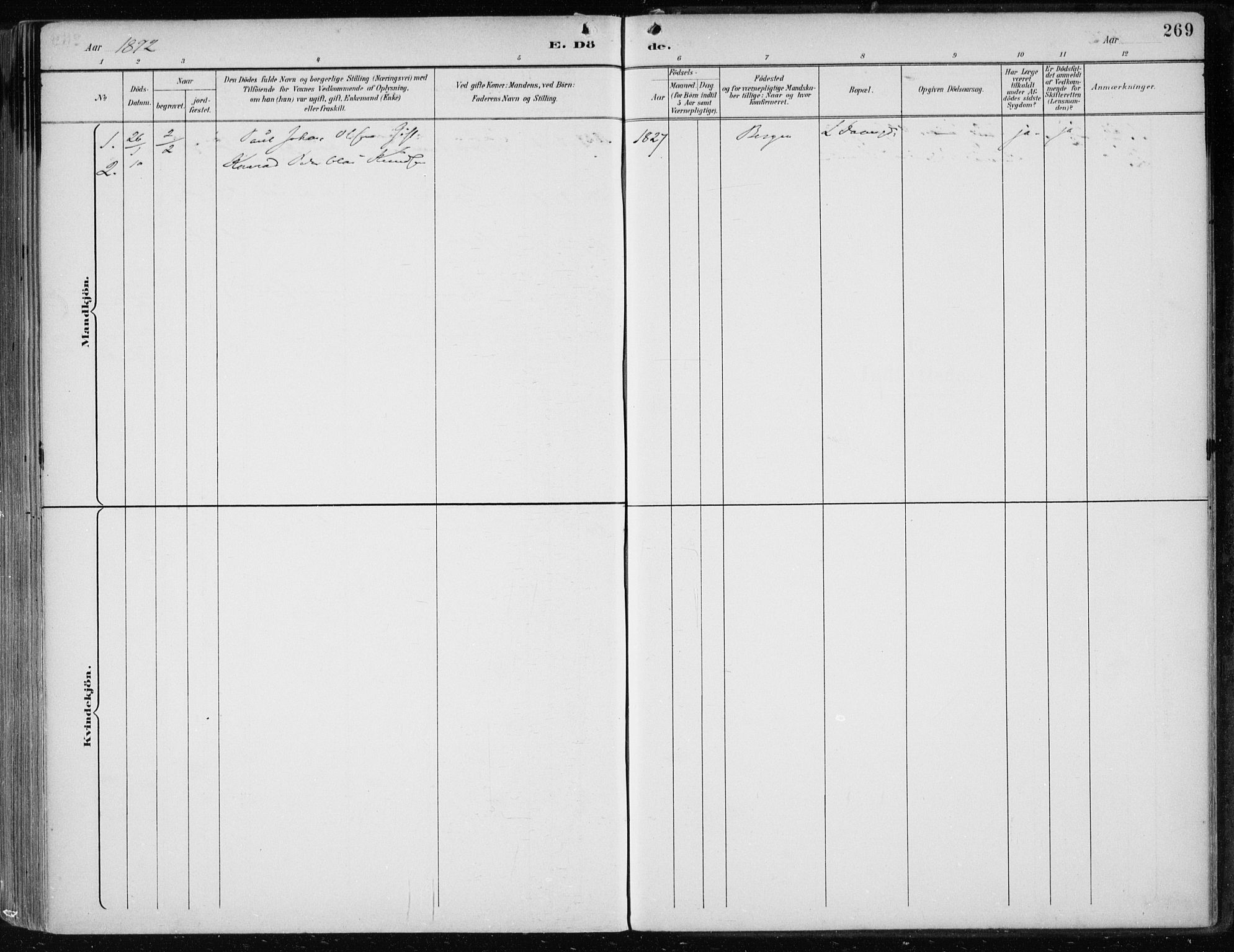 Askøy Sokneprestembete, AV/SAB-A-74101/H/Ha/Haa/Haae/L0003: Parish register (official) no. E 3, 1891-1903, p. 269