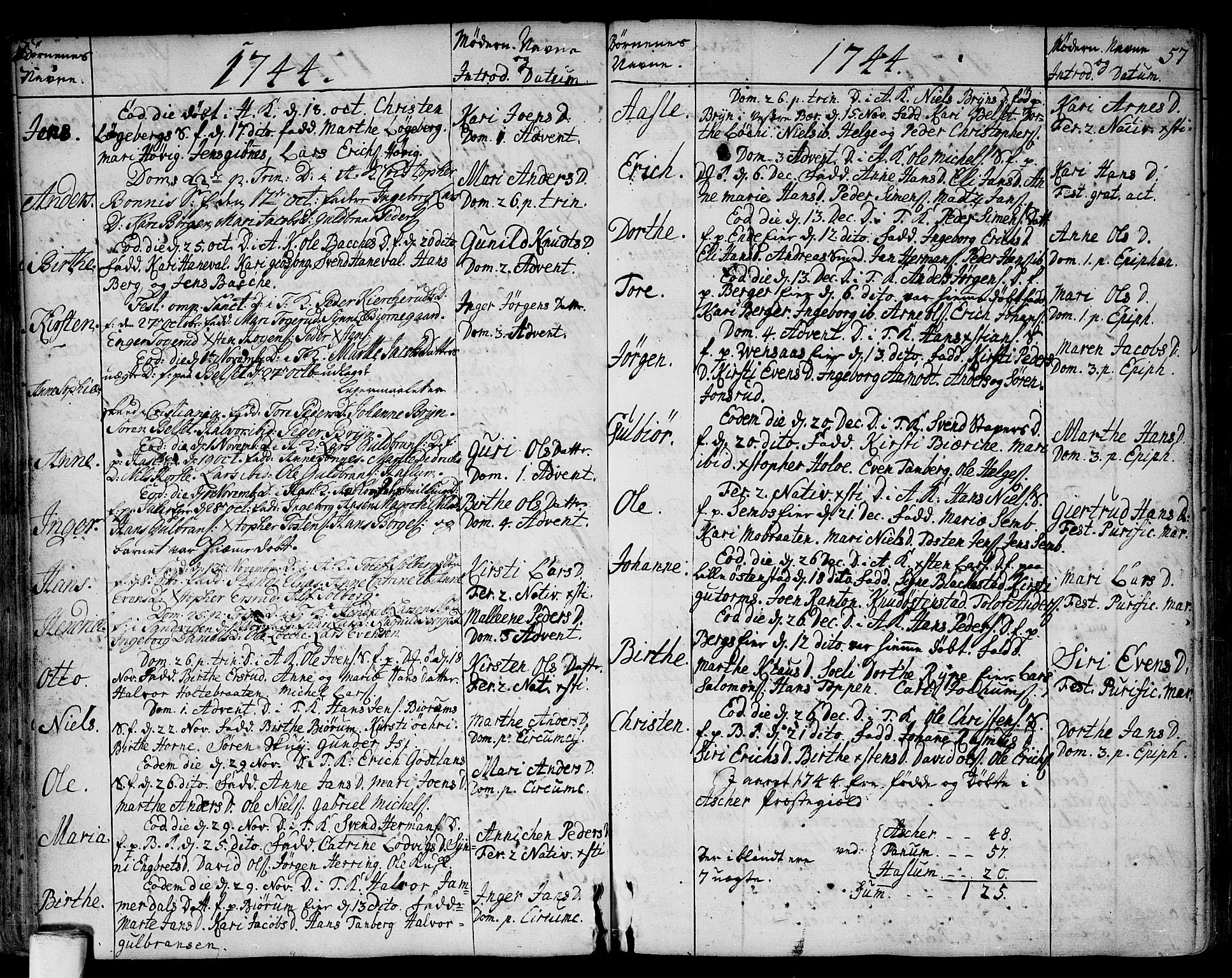 Asker prestekontor Kirkebøker, AV/SAO-A-10256a/F/Fa/L0002: Parish register (official) no. I 2, 1733-1766, p. 57