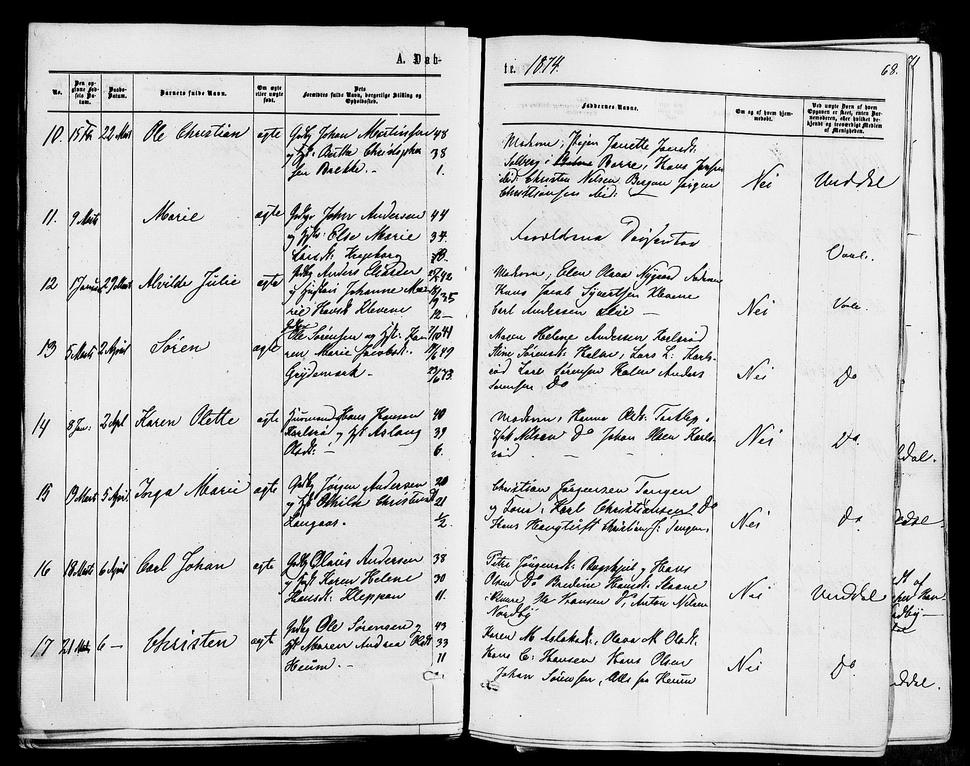 Våle kirkebøker, AV/SAKO-A-334/F/Fa/L0010: Parish register (official) no. I 10, 1861-1877, p. 68