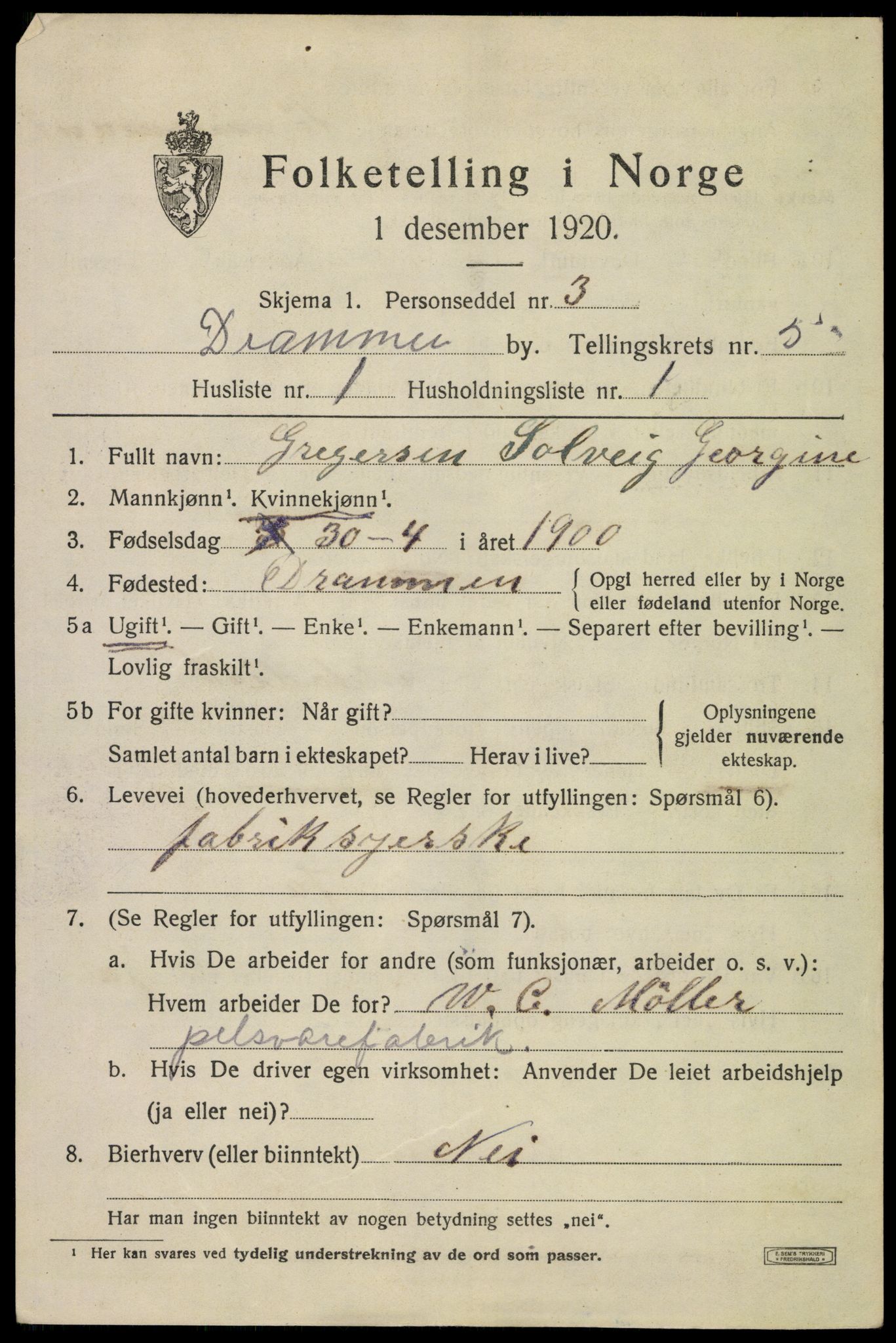 SAKO, 1920 census for Drammen, 1920, p. 36237