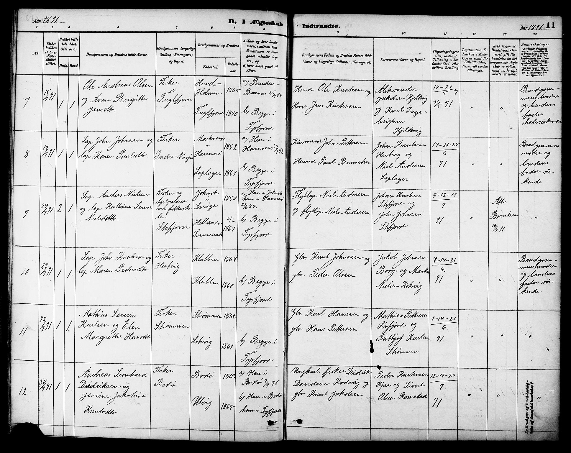 Ministerialprotokoller, klokkerbøker og fødselsregistre - Nordland, AV/SAT-A-1459/861/L0870: Parish register (official) no. 861A05, 1889-1903, p. 11