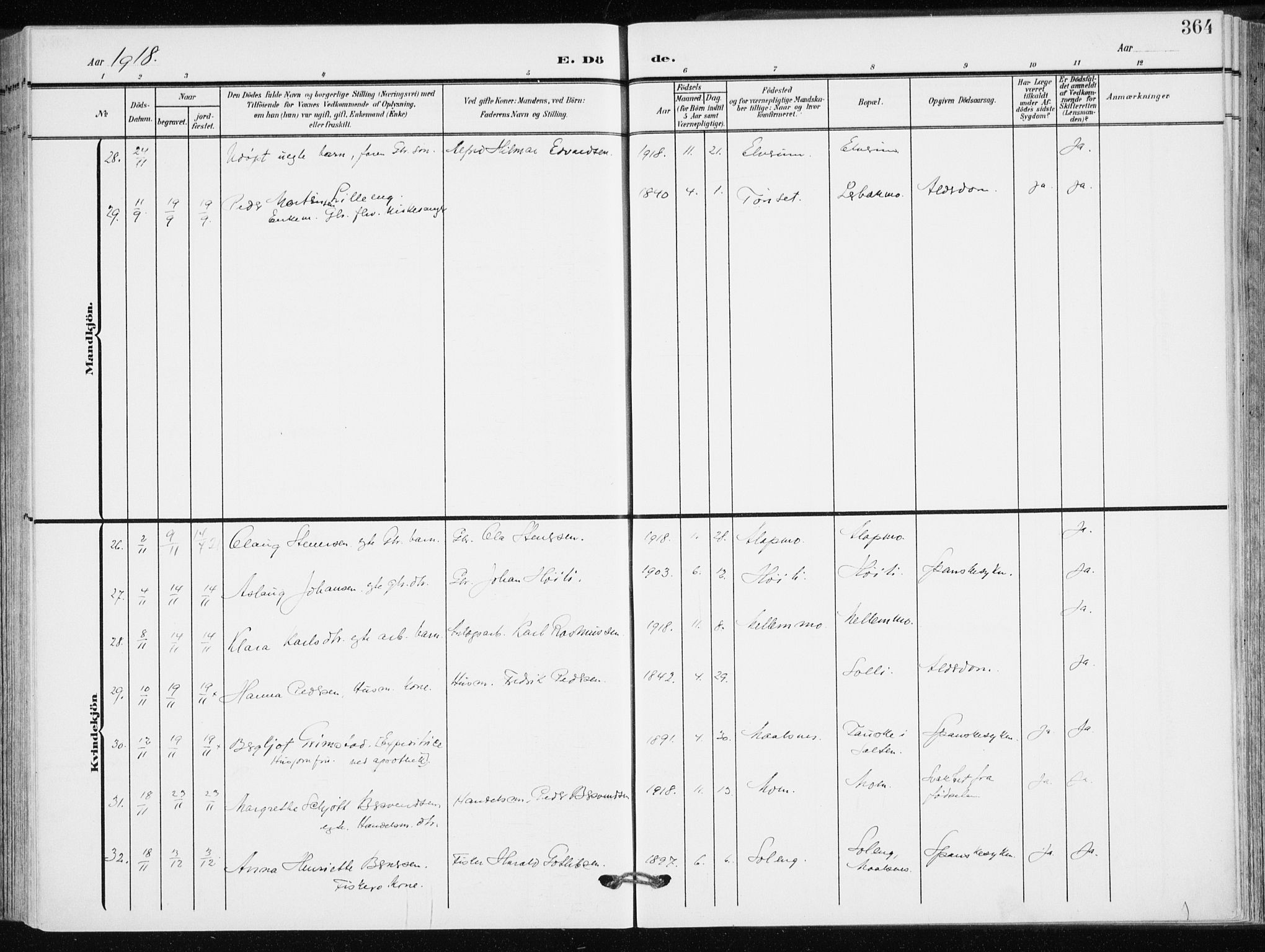 Målselv sokneprestembete, AV/SATØ-S-1311/G/Ga/Gaa/L0011kirke: Parish register (official) no. 11, 1904-1918, p. 364