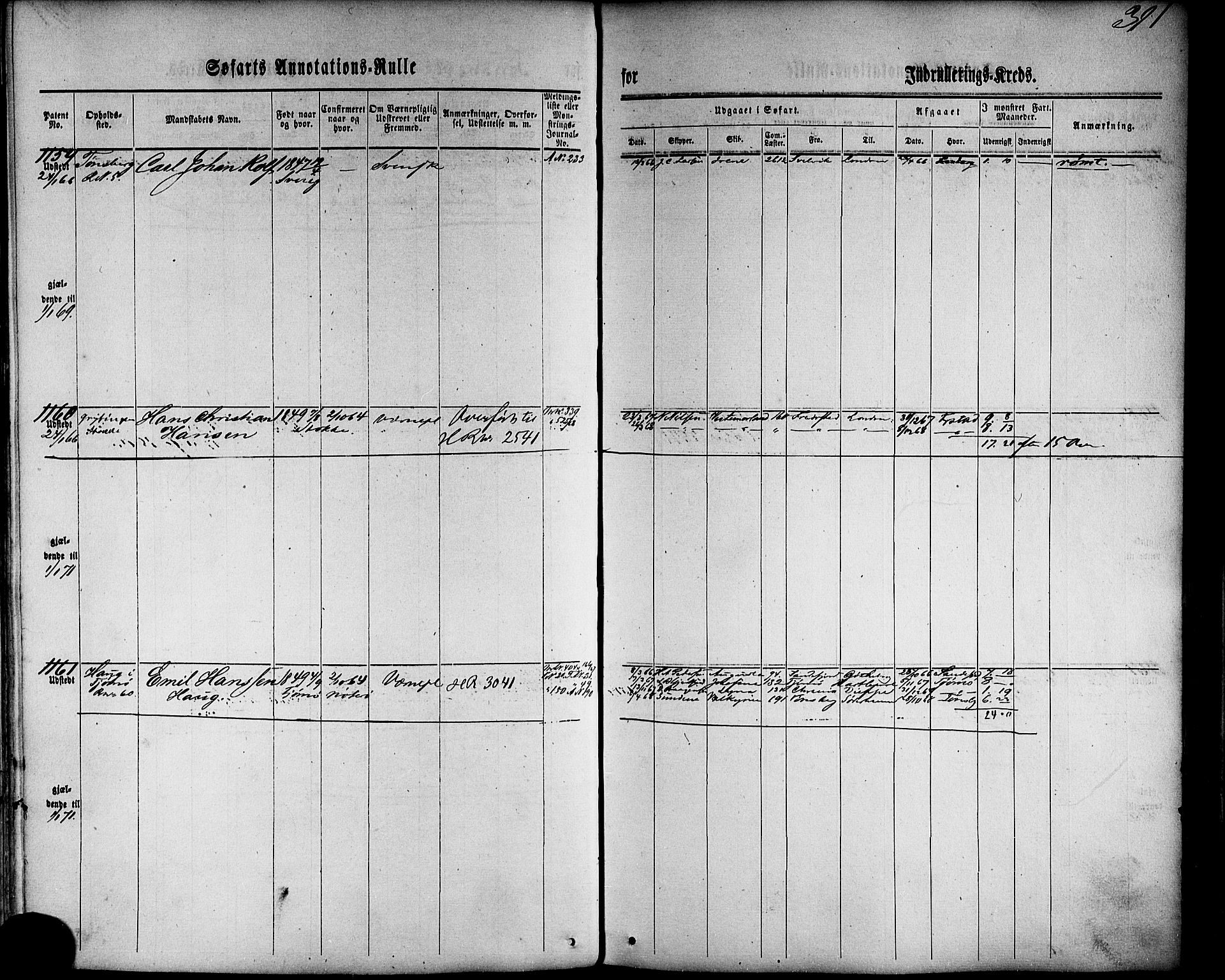 Tønsberg innrulleringskontor, AV/SAKO-A-786/F/Fb/L0001: Annotasjonsrulle Patent nr. 1-1724, 1860-1868, p. 410