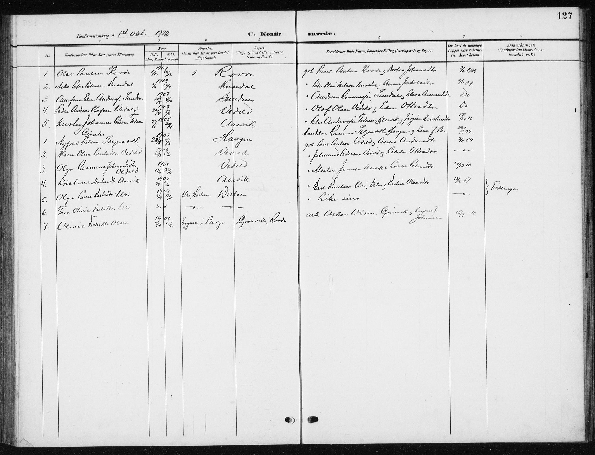 Ministerialprotokoller, klokkerbøker og fødselsregistre - Møre og Romsdal, AV/SAT-A-1454/504/L0061: Parish register (copy) no. 504C03, 1902-1940, p. 127