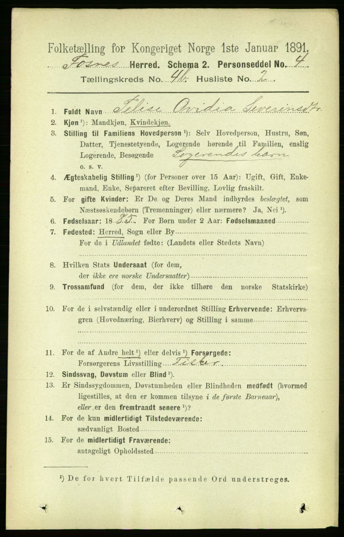 RA, 1891 census for 1748 Fosnes, 1891, p. 1721