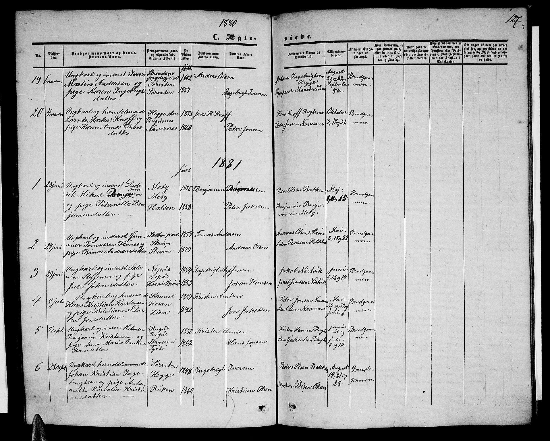 Ministerialprotokoller, klokkerbøker og fødselsregistre - Nordland, SAT/A-1459/814/L0229: Parish register (copy) no. 814C02, 1859-1883, p. 127