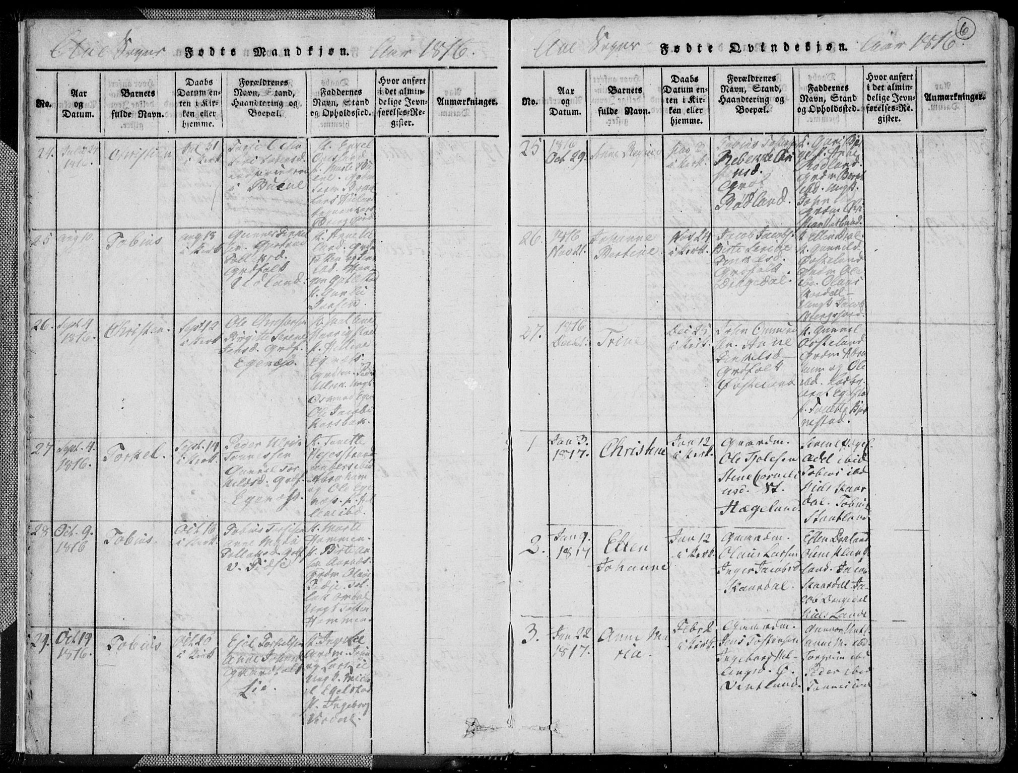 Lyngdal sokneprestkontor, SAK/1111-0029/F/Fa/Fac/L0006: Parish register (official) no. A 6, 1815-1825, p. 6