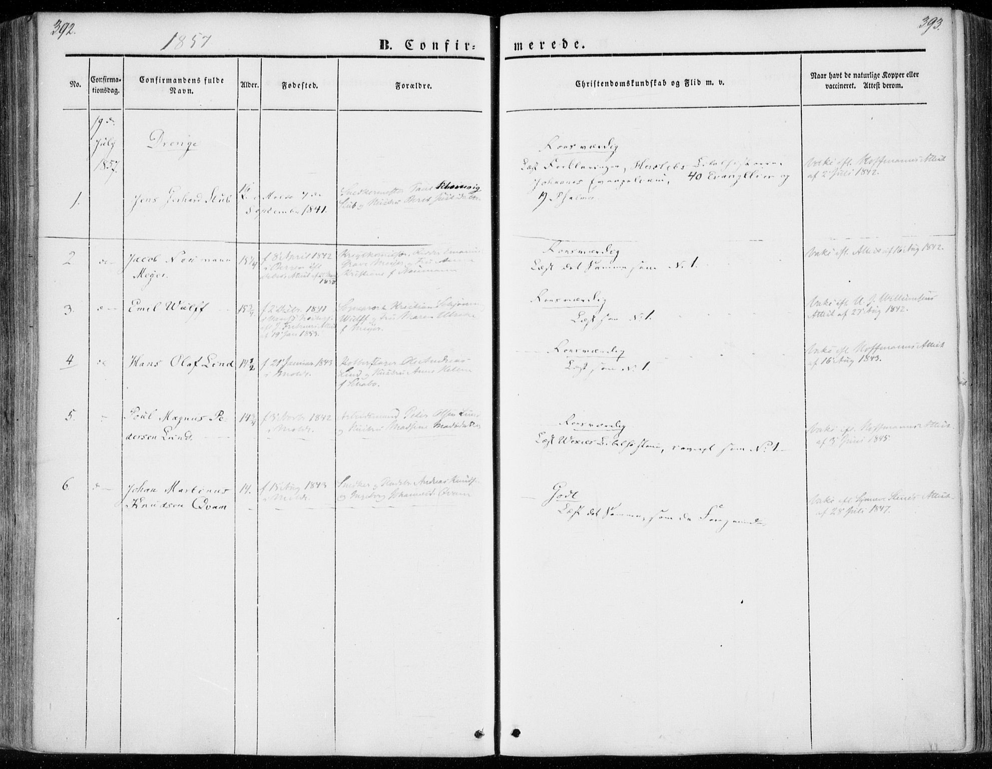 Ministerialprotokoller, klokkerbøker og fødselsregistre - Møre og Romsdal, SAT/A-1454/558/L0689: Parish register (official) no. 558A03, 1843-1872, p. 392-393