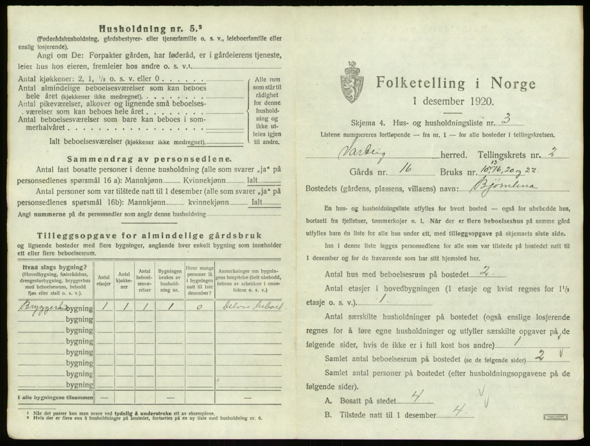 SAO, 1920 census for Varteig, 1920, p. 148