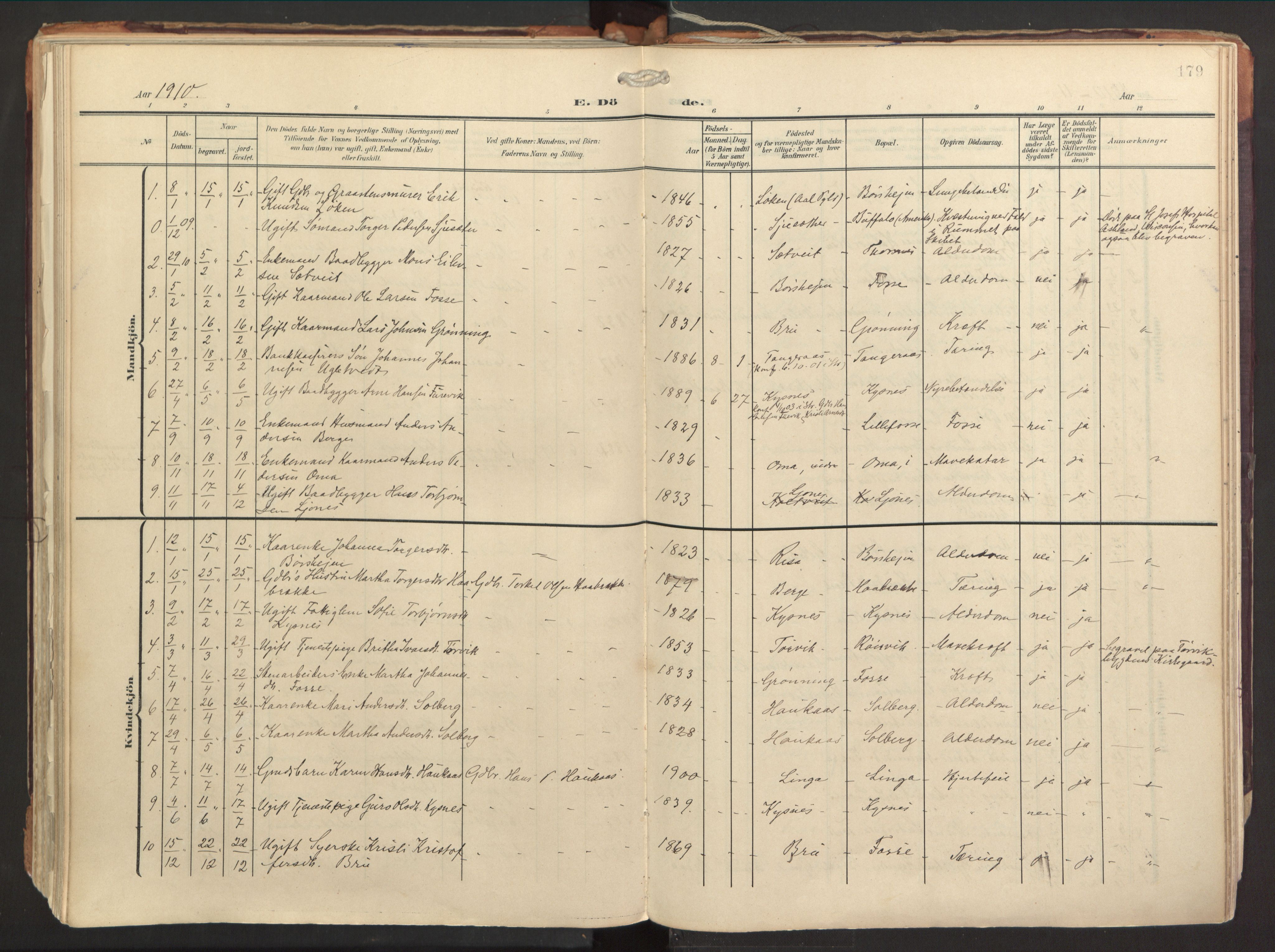 Strandebarm sokneprestembete, AV/SAB-A-78401/H/Haa: Parish register (official) no. B 2, 1909-1941, p. 179