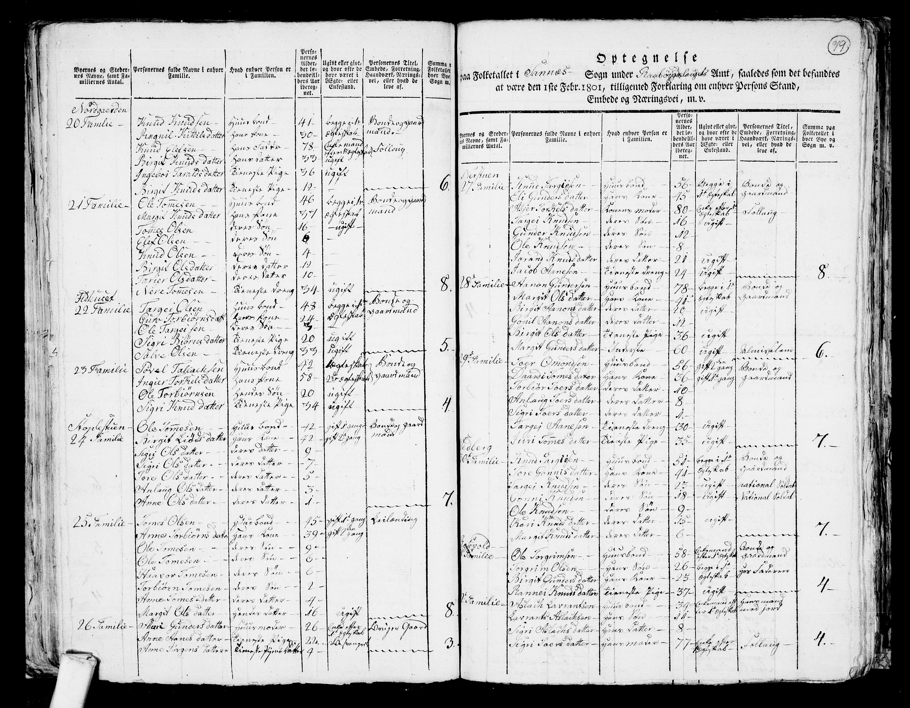 RA, 1801 census for 0938P Bygland, 1801, p. 78b-79a