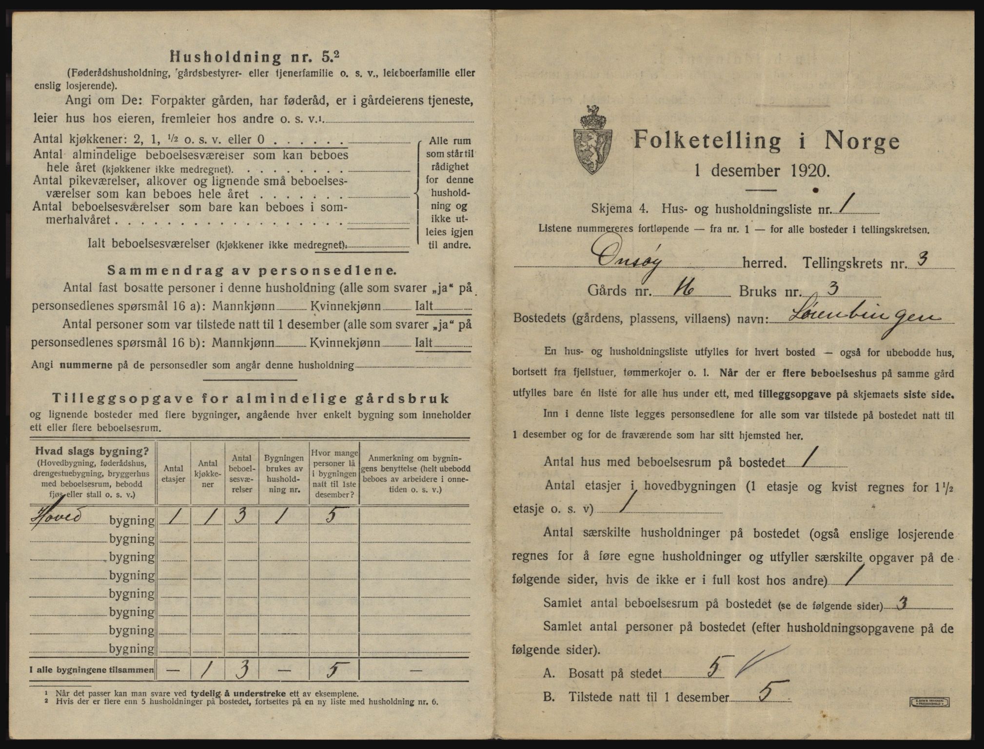 SAO, 1920 census for Onsøy, 1920, p. 290