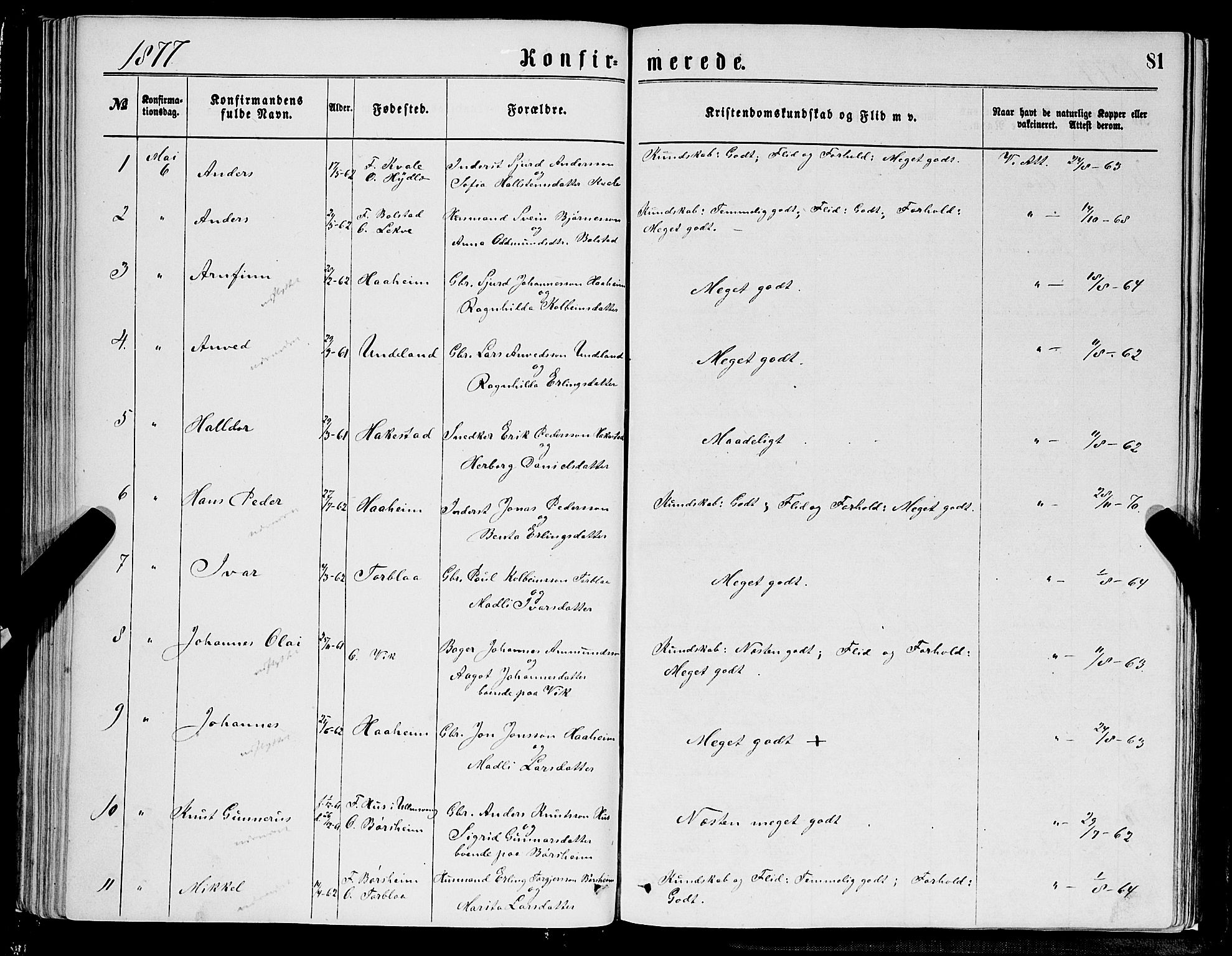 Ulvik sokneprestembete, SAB/A-78801/H/Hab: Parish register (copy) no. A 2, 1869-1882, p. 81