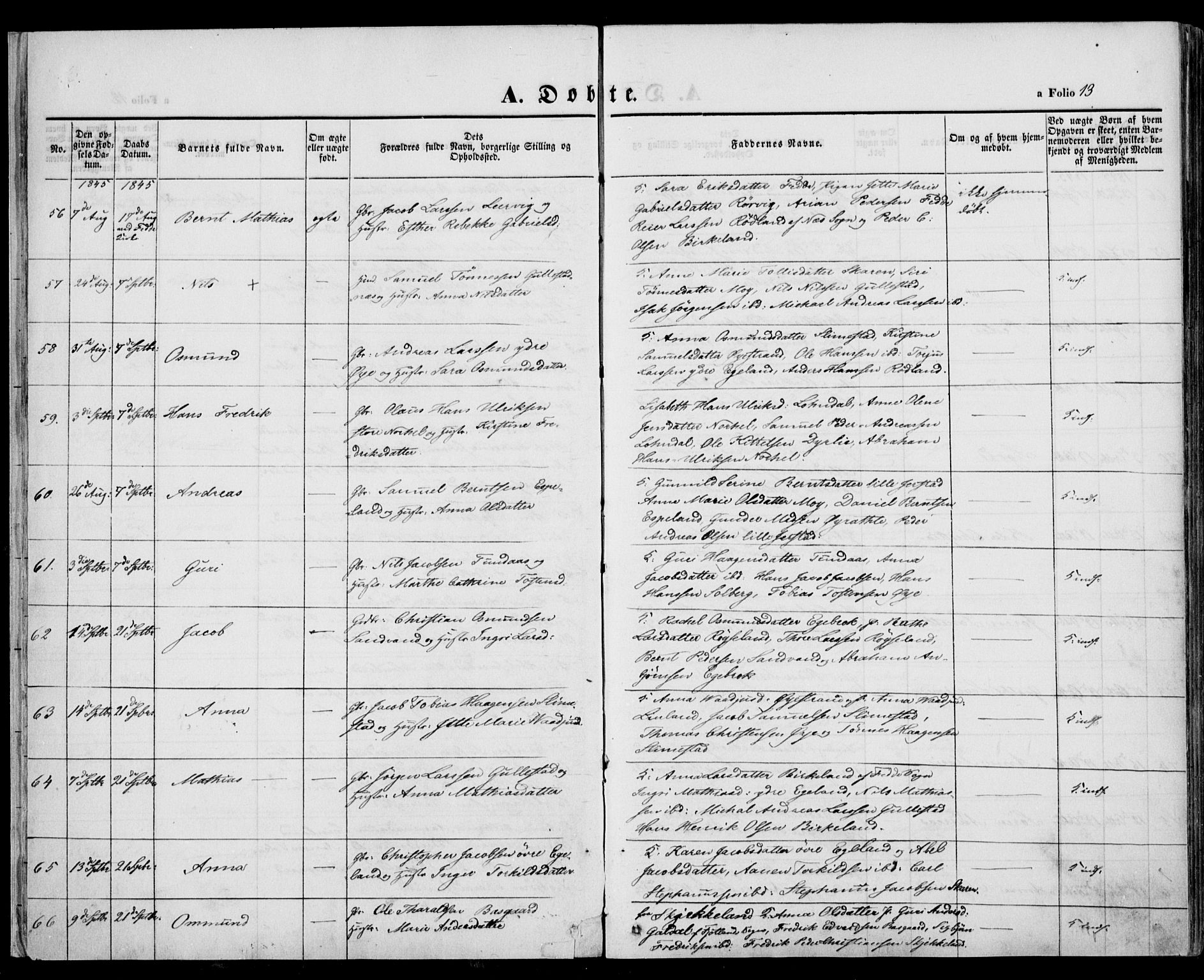 Kvinesdal sokneprestkontor, AV/SAK-1111-0026/F/Fa/Fab/L0005: Parish register (official) no. A 5, 1844-1857, p. 13