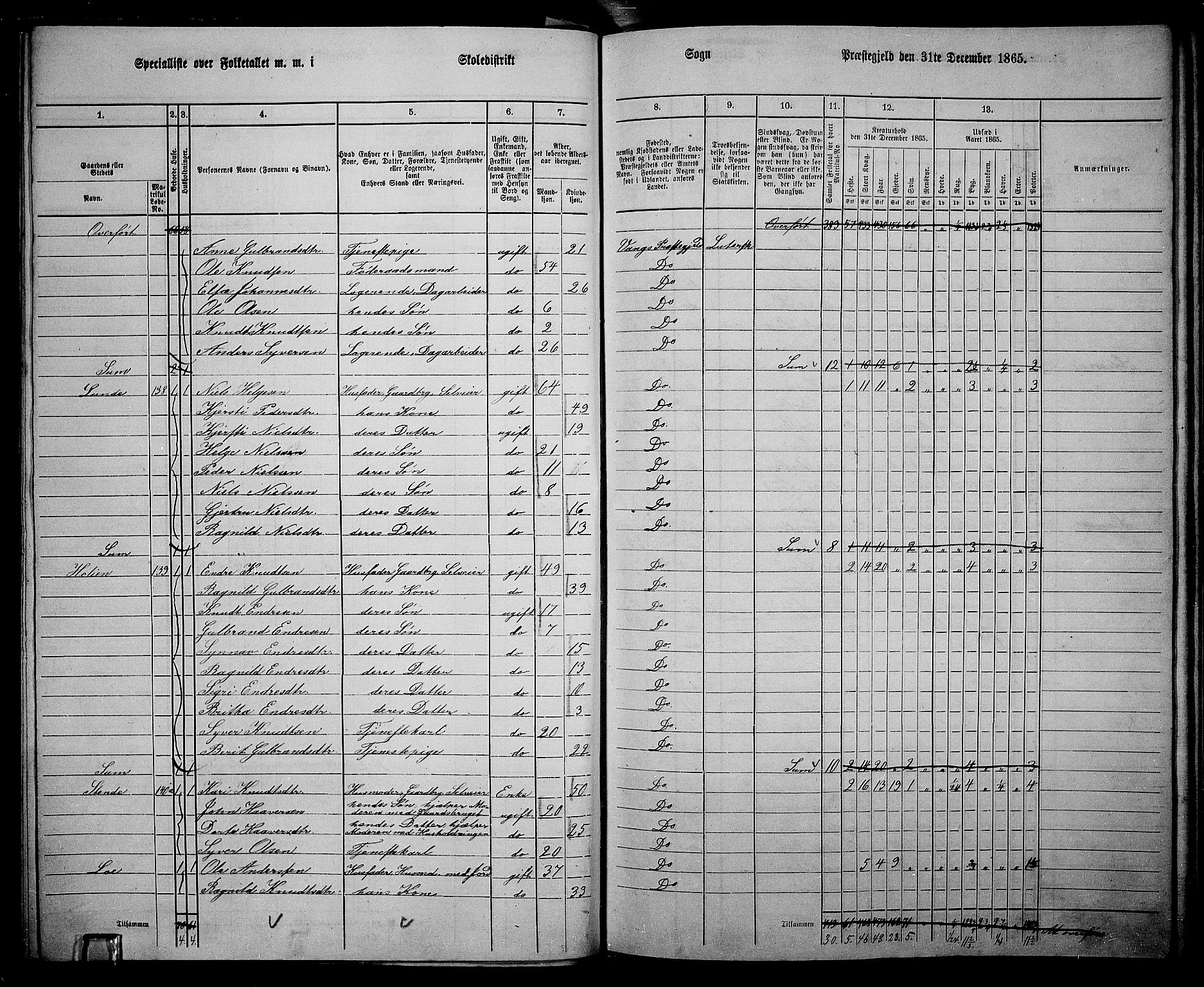 RA, 1865 census for Vang, 1865, p. 92