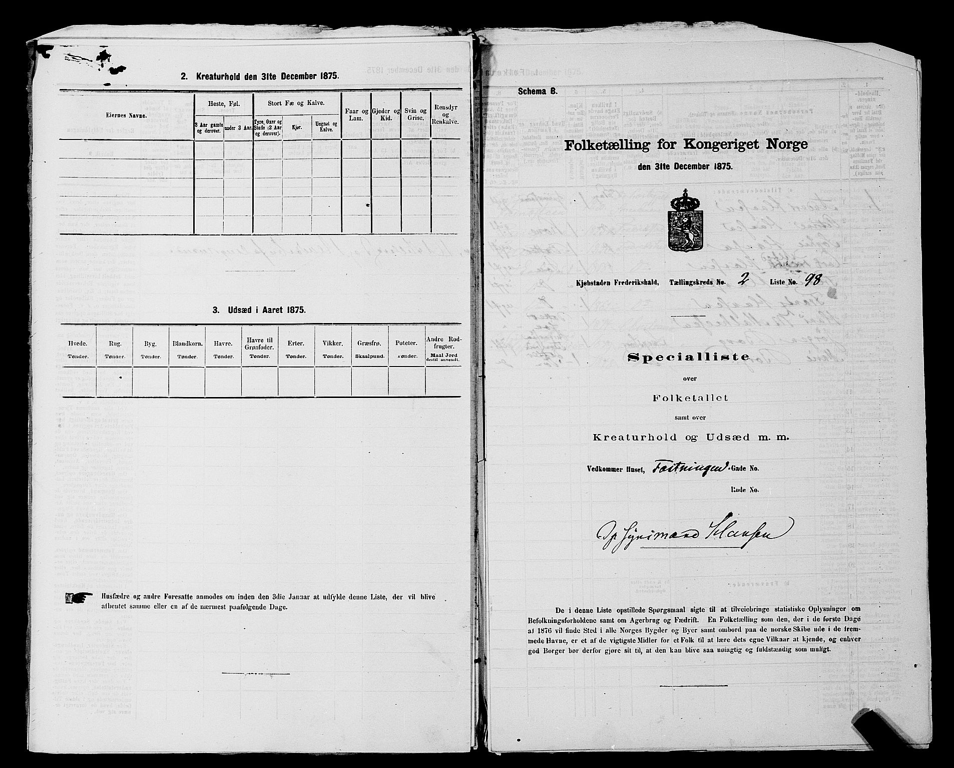 RA, 1875 census for 0101P Fredrikshald, 1875, p. 232