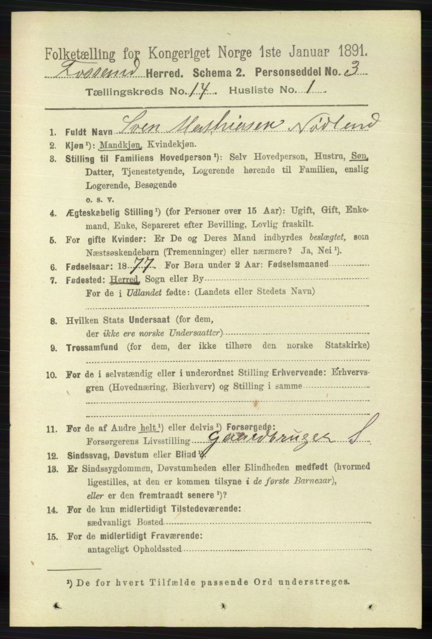 RA, 1891 census for 1129 Forsand, 1891, p. 2222