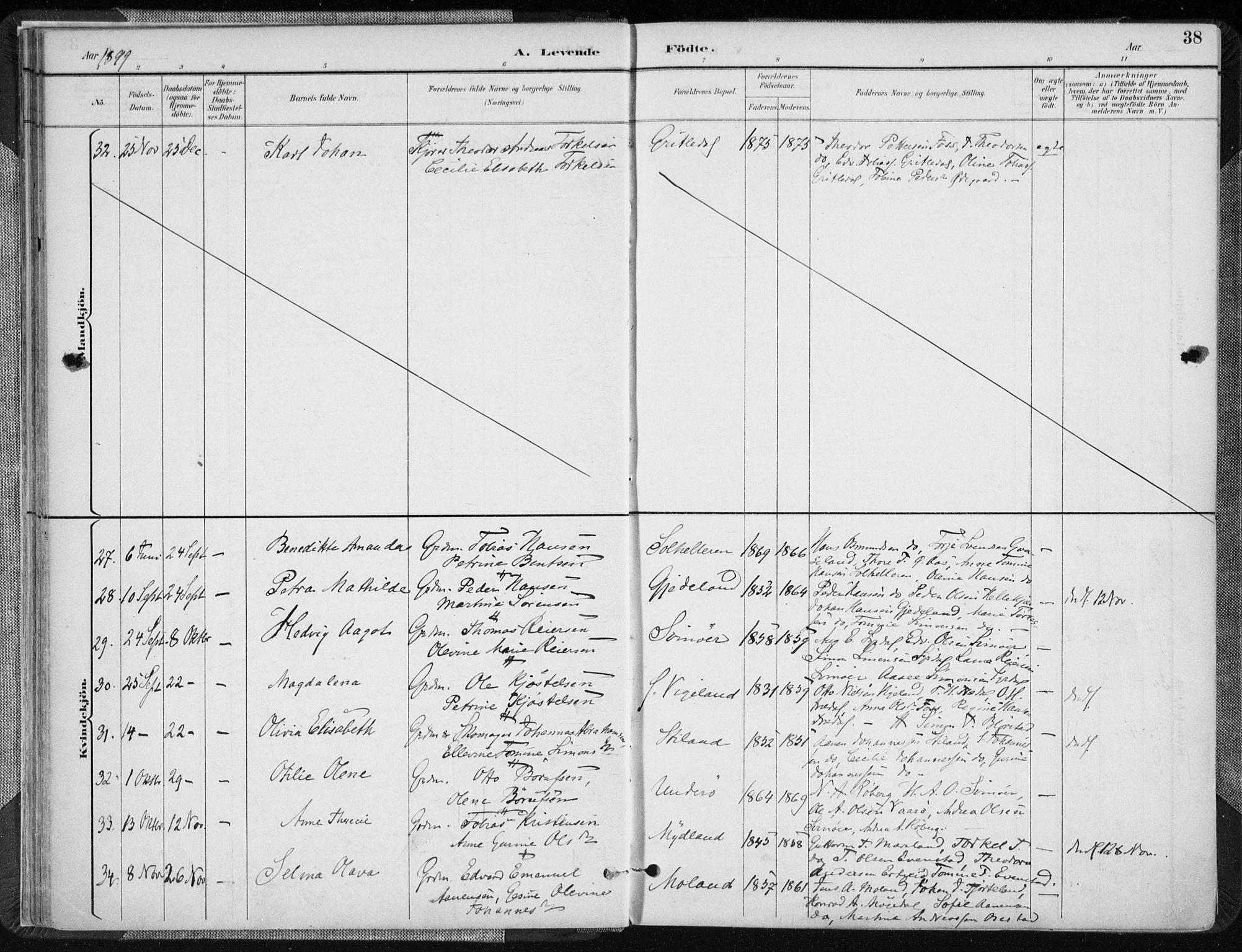 Sør-Audnedal sokneprestkontor, SAK/1111-0039/F/Fa/Fab/L0010: Parish register (official) no. A 10, 1892-1913, p. 38