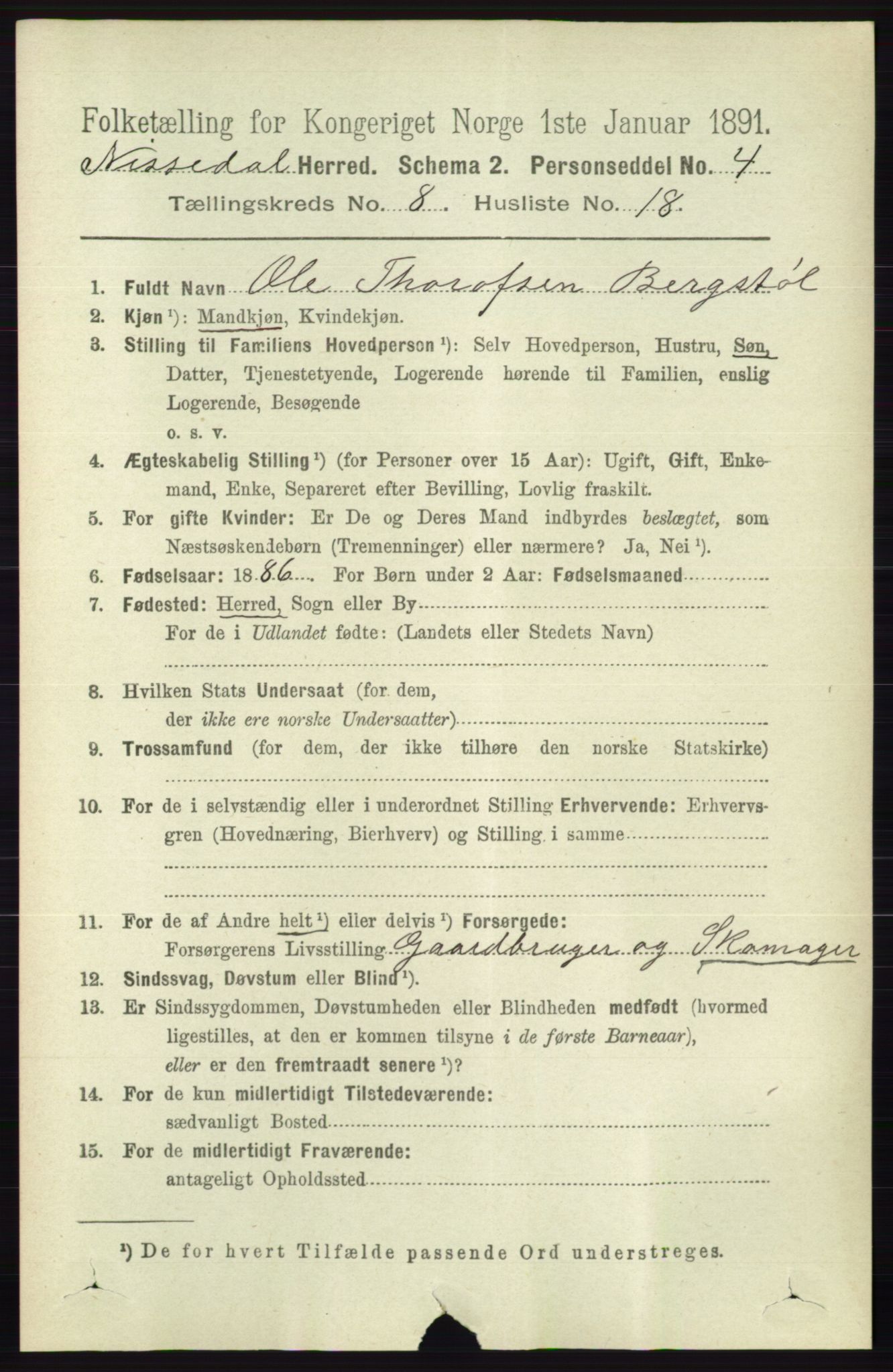 RA, 1891 census for 0830 Nissedal, 1891, p. 1800