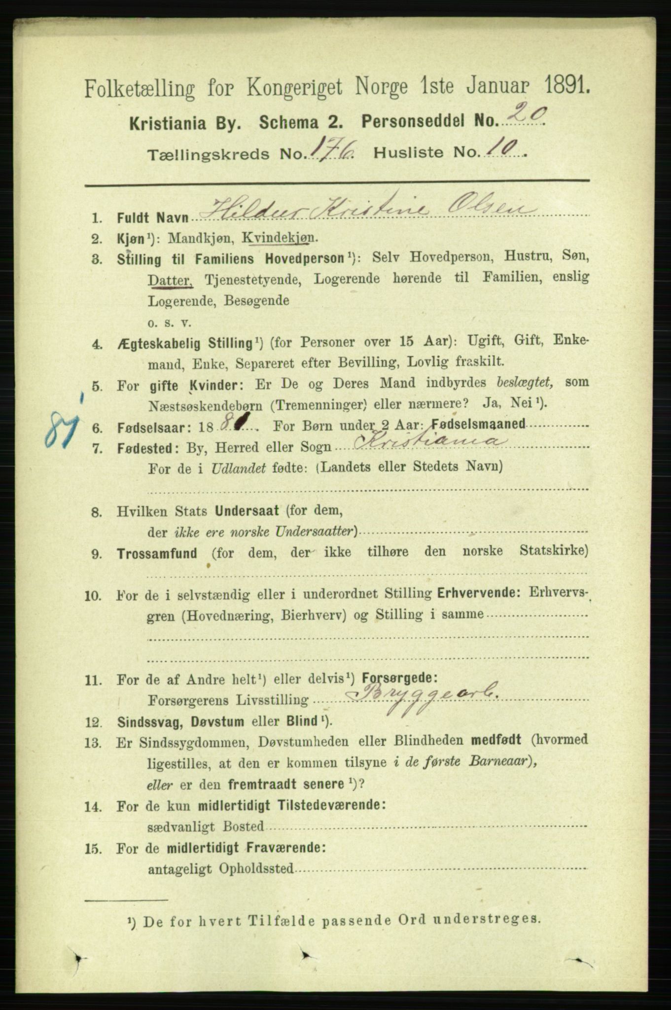 RA, 1891 census for 0301 Kristiania, 1891, p. 105926