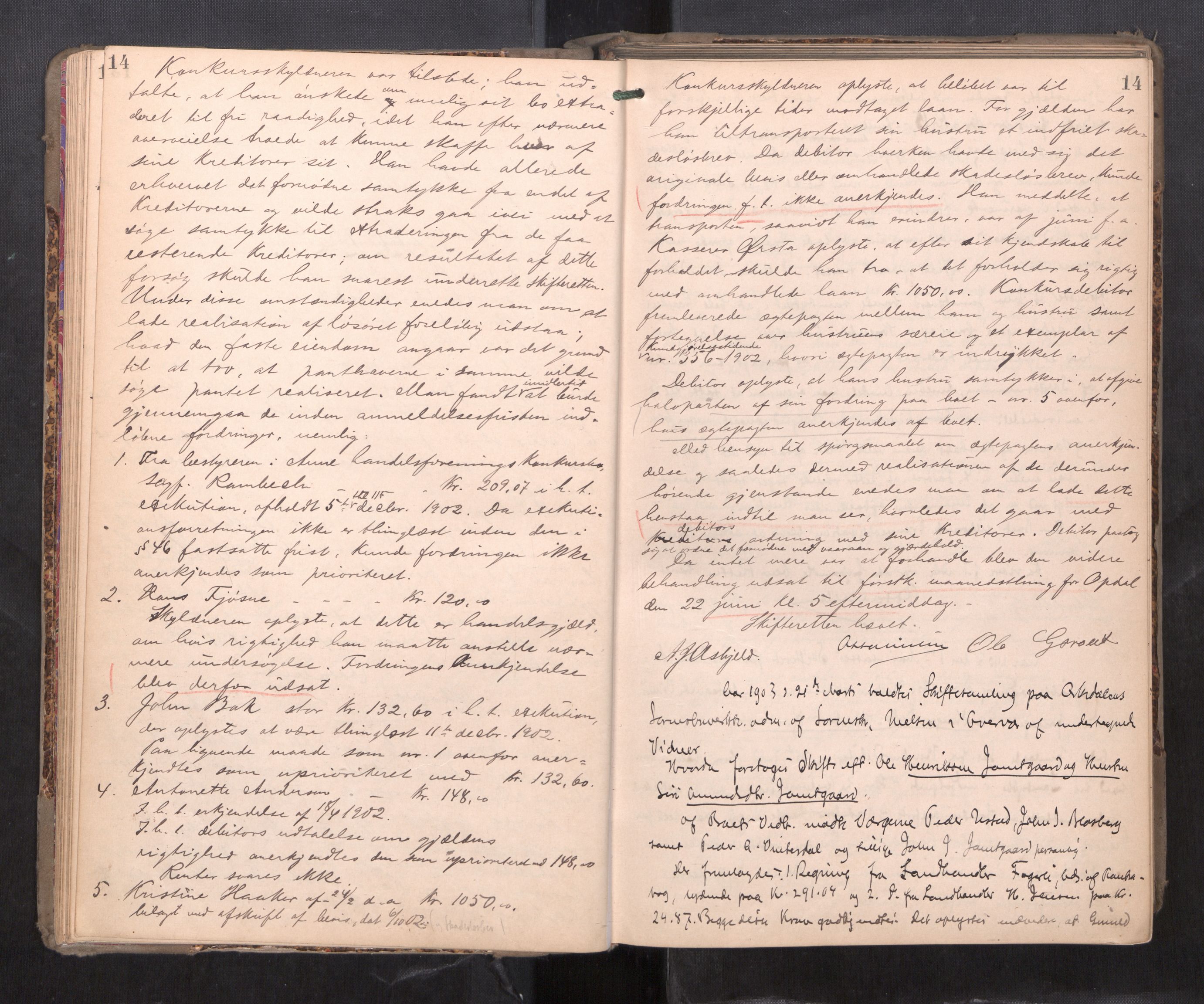 Orkdal sorenskriveri, AV/SAT-A-4169/1/3/3B/L0011: Skiftebehandlingsprotokoll, 1902-1914, p. 14