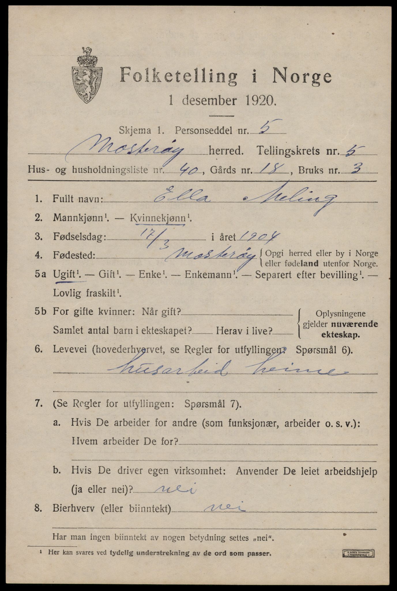 SAST, 1920 census for Mosterøy, 1920, p. 2550