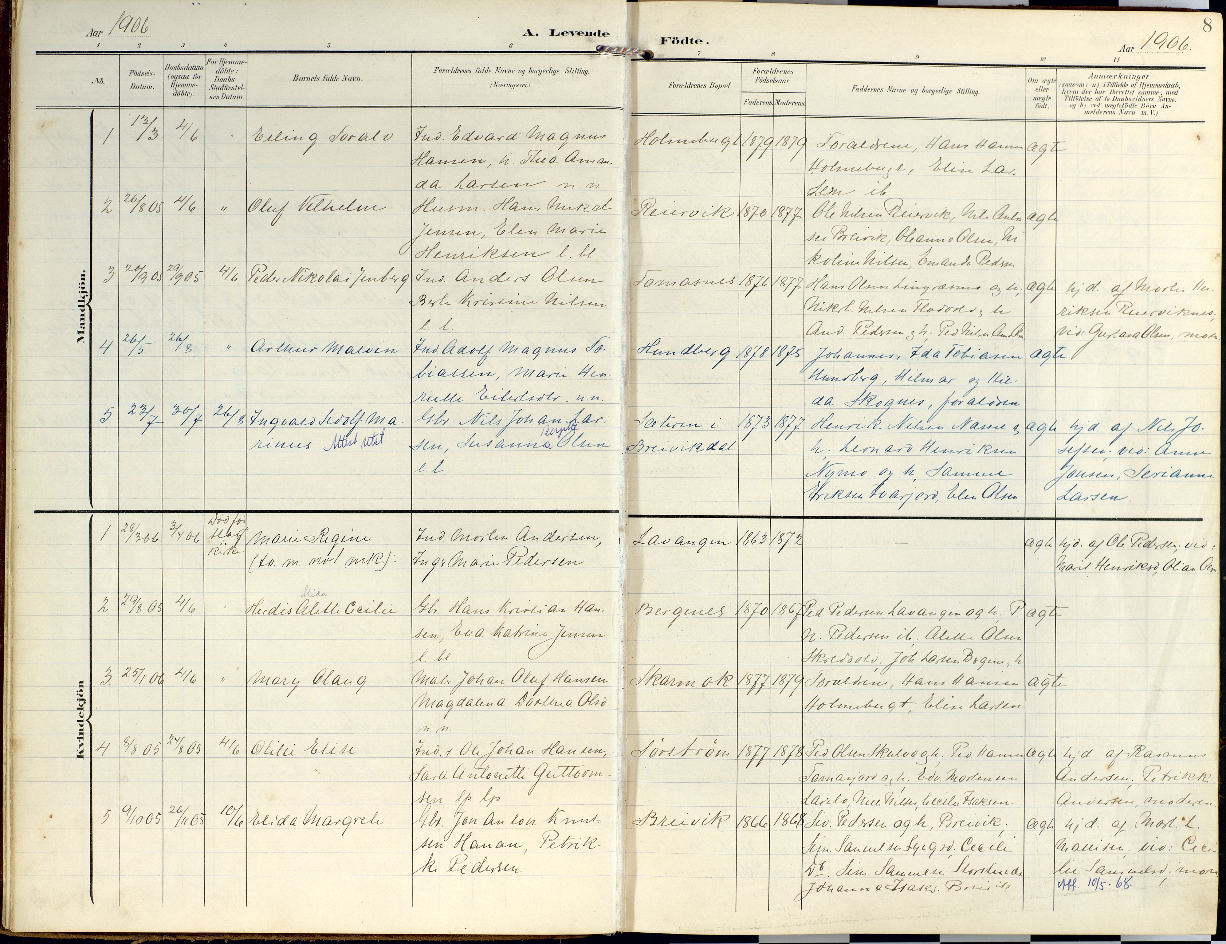 Lyngen sokneprestembete, SATØ/S-1289/H/He/Hea/L0014kirke: Parish register (official) no. 14, 1905-1920, p. 8