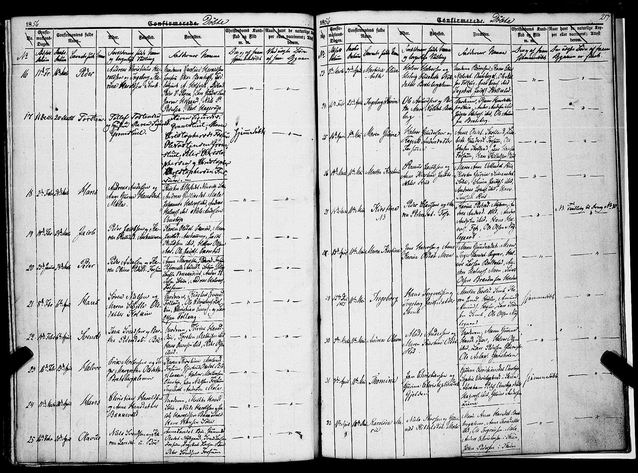 Gjerpen kirkebøker, SAKO/A-265/F/Fa/L0007a: Parish register (official) no. I 7A, 1834-1857, p. 217