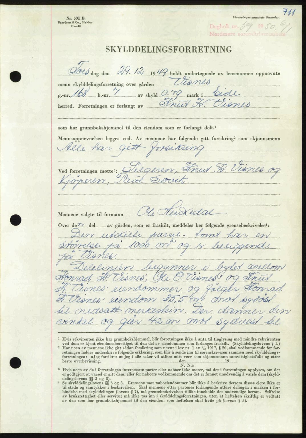 Nordmøre sorenskriveri, AV/SAT-A-4132/1/2/2Ca: Mortgage book no. A113, 1949-1950, Diary no: : 59/1950