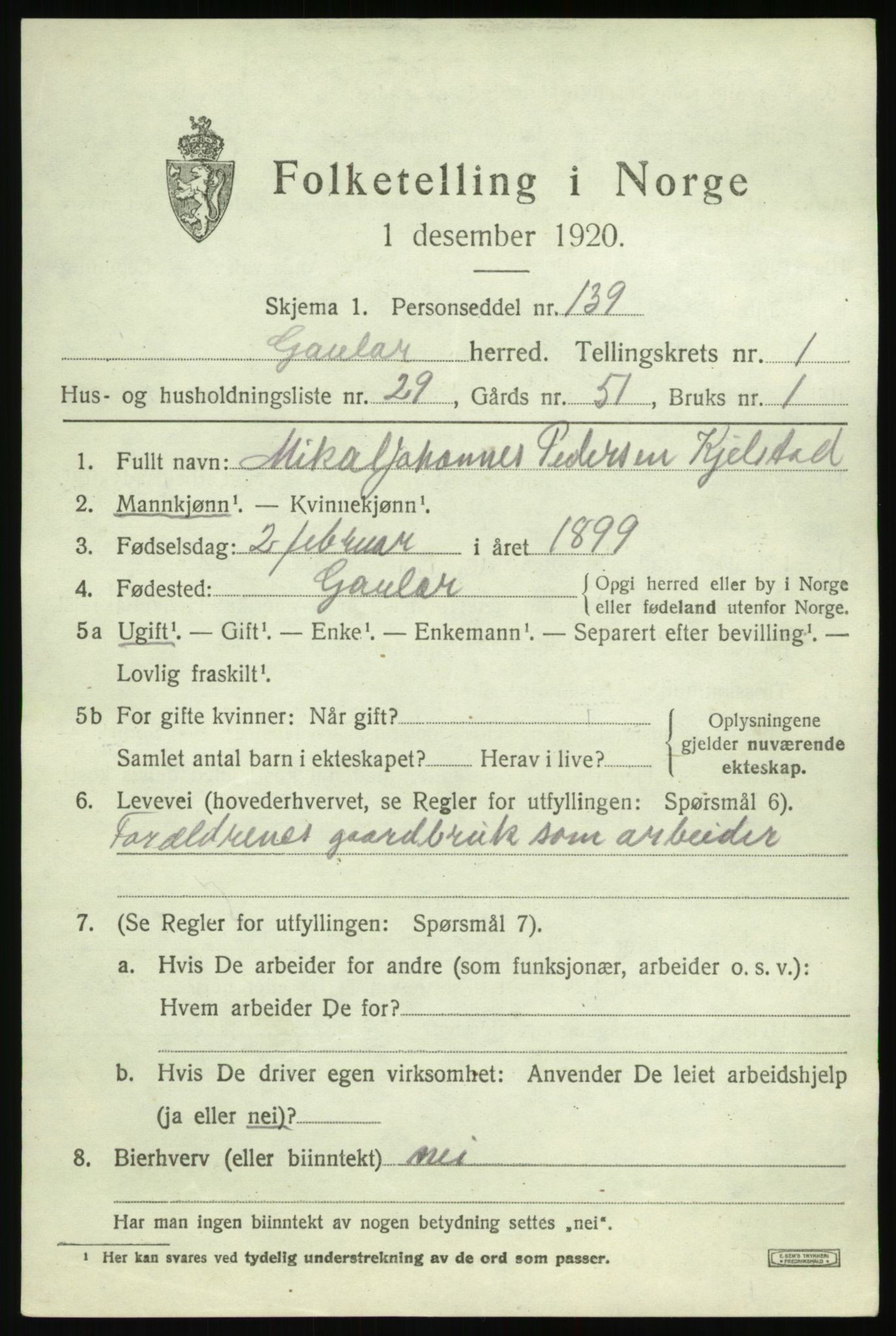 SAB, 1920 census for Gaular, 1920, p. 1542