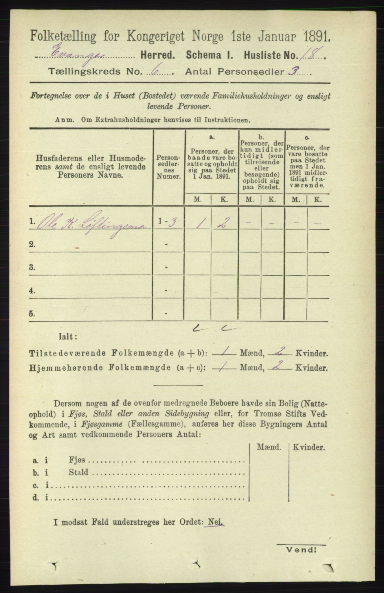 RA, 1891 census for 1237 Evanger, 1891, p. 1597