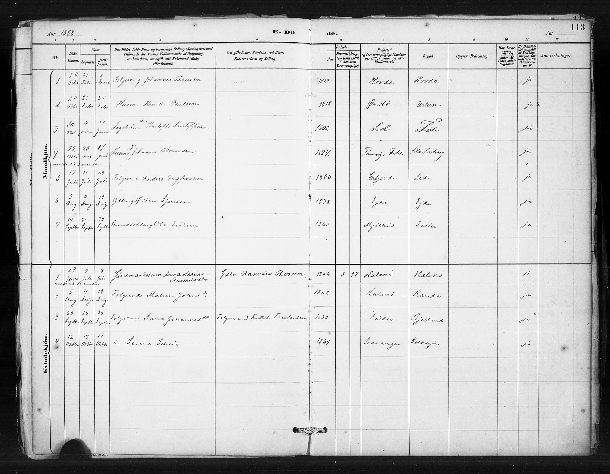 Hjelmeland sokneprestkontor, AV/SAST-A-101843/01/IV/L0015: Parish register (official) no. A 15, 1887-1910, p. 113